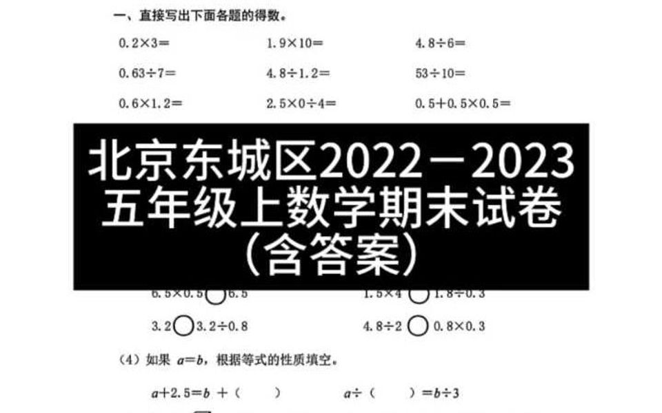 北京东城20222023 五年级上数学期末试卷 (含答案)哔哩哔哩bilibili