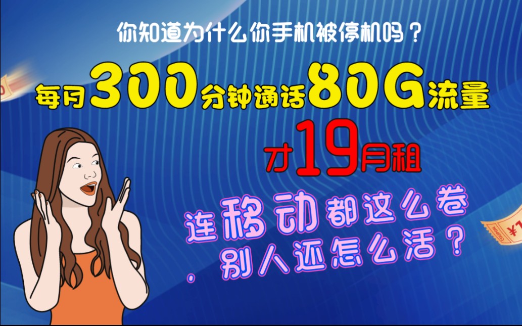 太卷了,中国移动都出了19元的套餐了,300分钟通话80G全国流量!哔哩哔哩bilibili