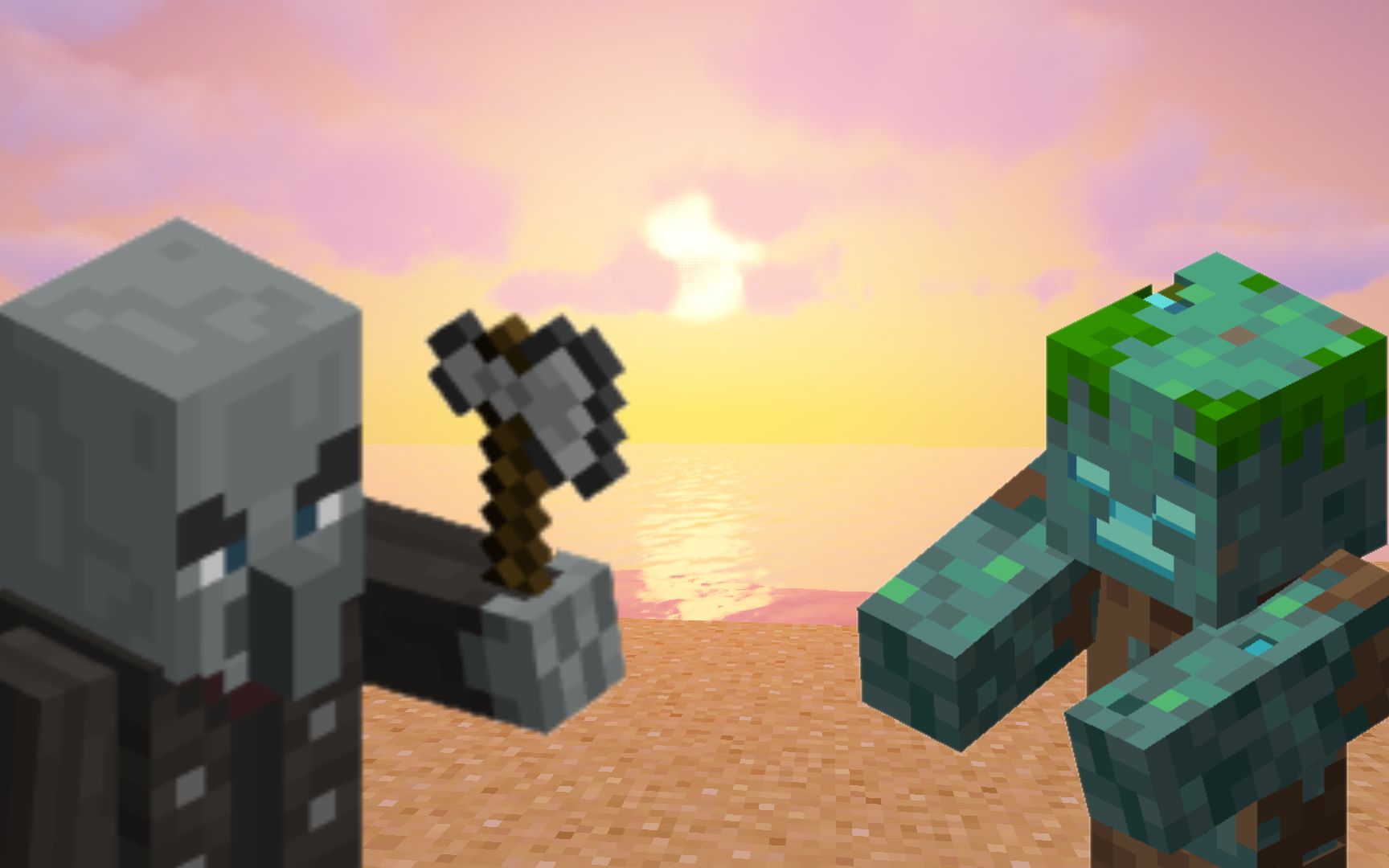 【Minecraft】斧子和三叉戟的决斗!150卫道士 VS 300溺尸 谁会胜利?_哔哩哔哩_bilibili