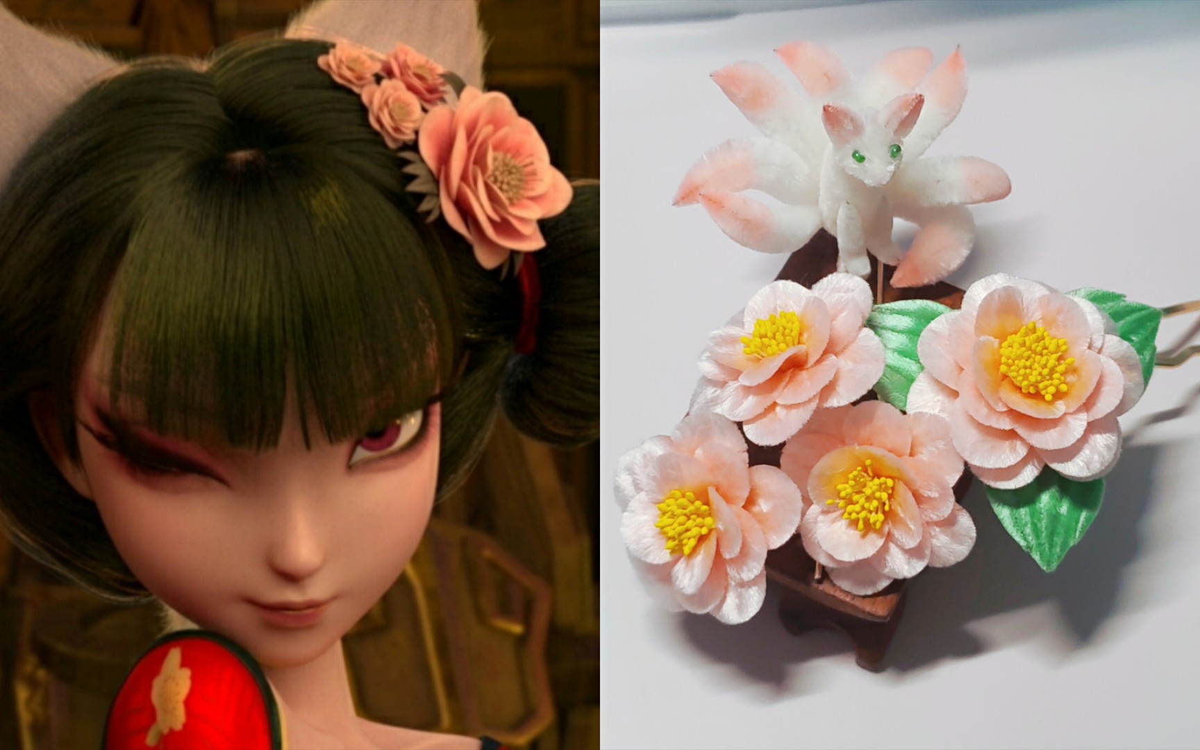 非遗绒花仿宝青坊主头饰,妖娆狐狸变身乖巧喵咪_哔哩哔哩_bilibili