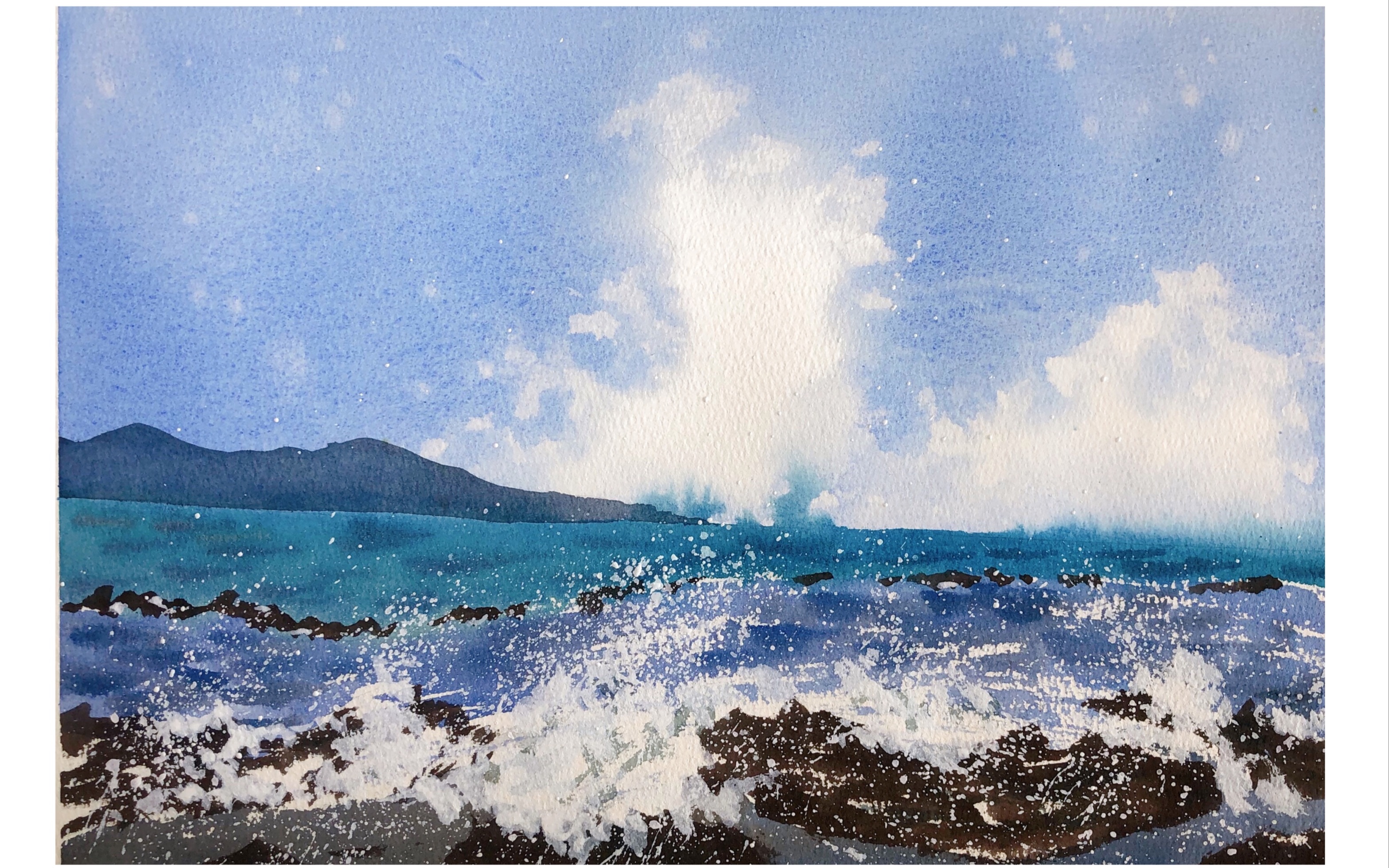 海浪写生!#水彩##水彩过程##画画