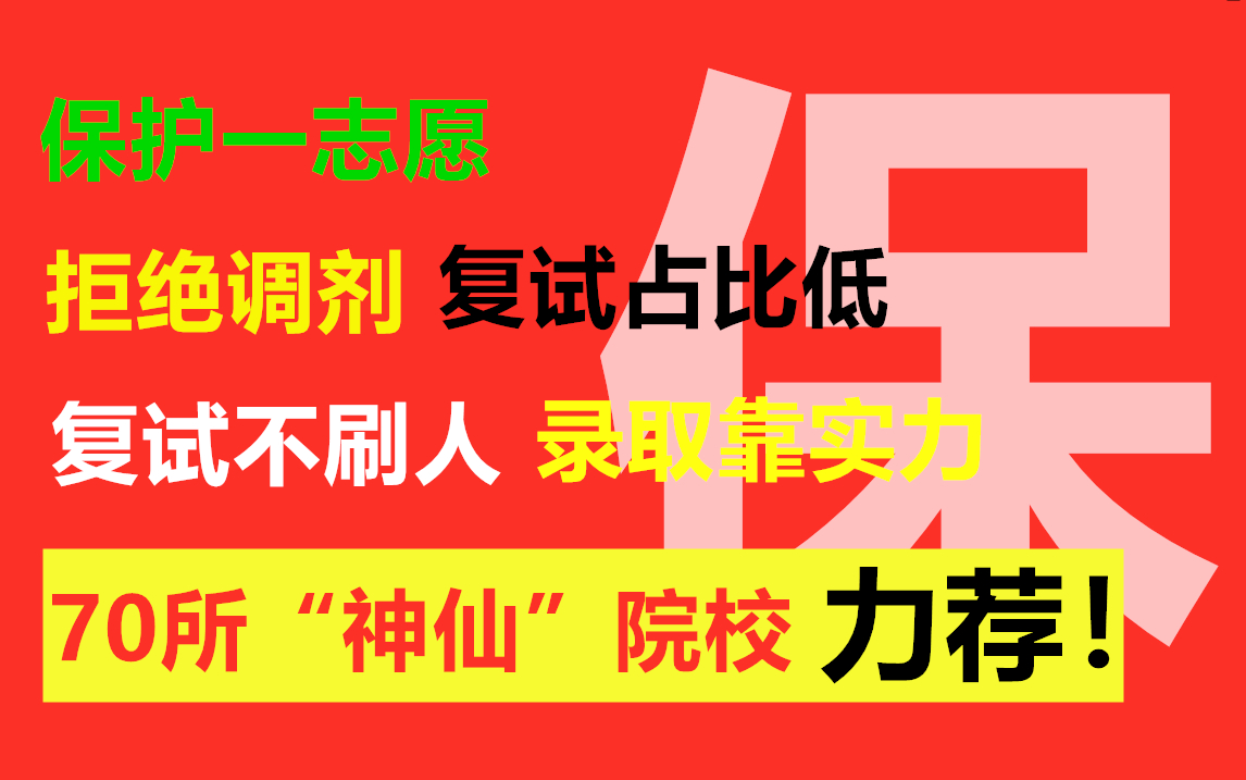 70所考研”神仙“院校推荐,择校必看!22考研院校白名单!保护一志愿、复试占比低、复试不刷人的院校汇总!哔哩哔哩bilibili