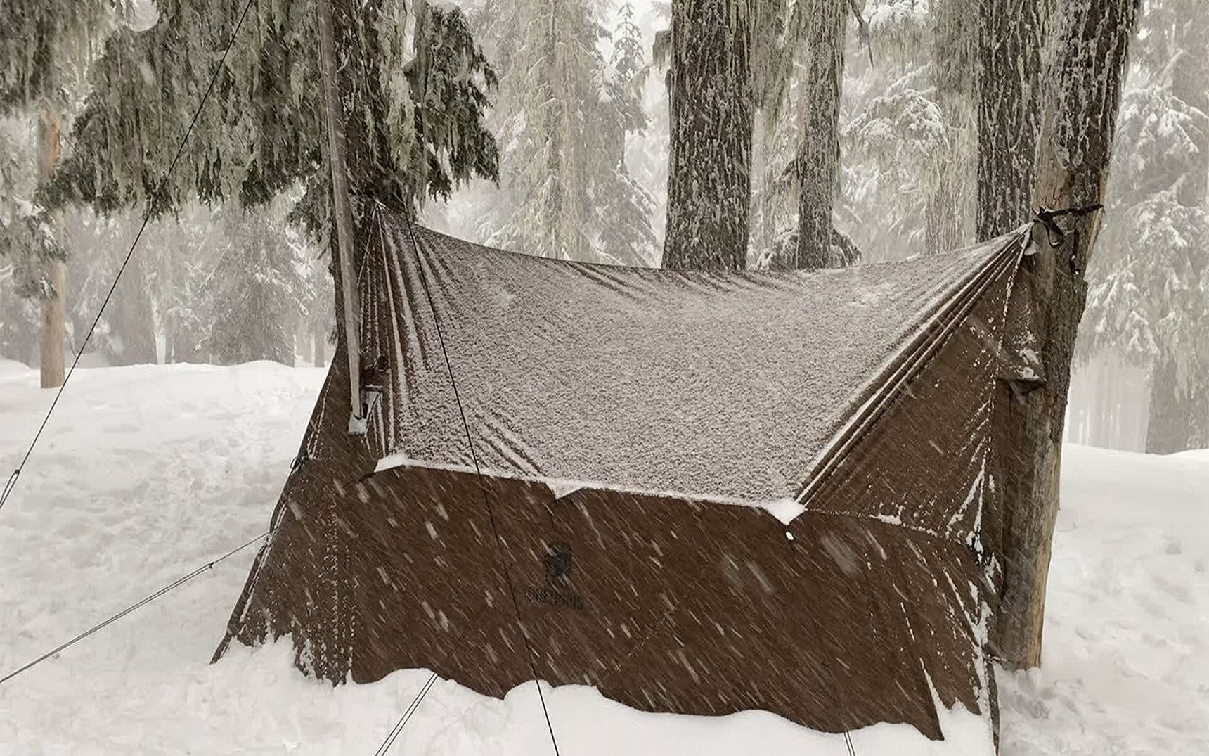 零下20°森林下着暴风雪,仅靠着一顶热帐篷露营,在里面烤着炉火好享受