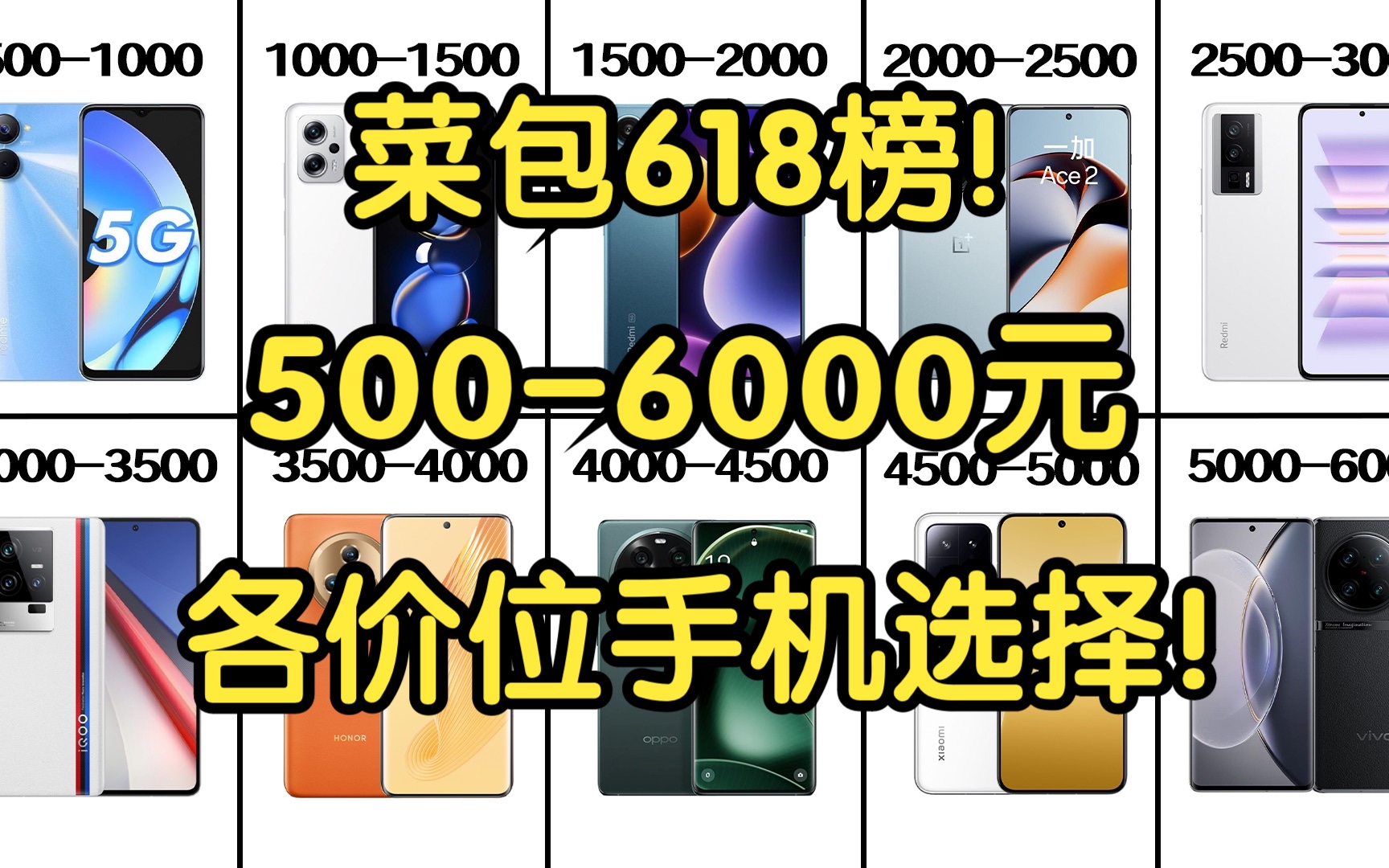 【菜包618榜】5006000各价位推荐的手机!全价位覆盖!性价比超高!建议收藏哔哩哔哩bilibili