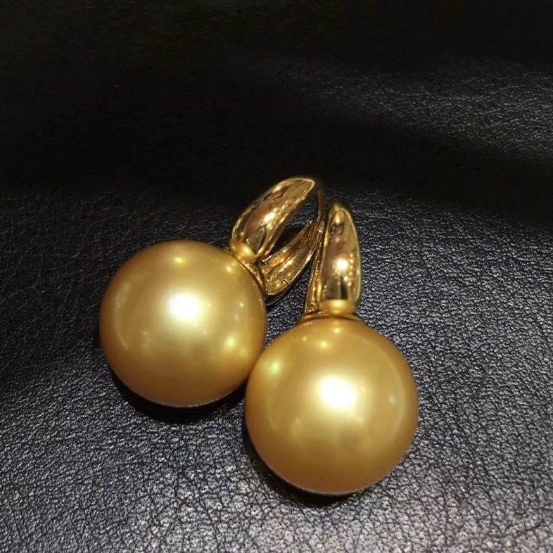 经典金珠耳扣,14-15mm正圆完美无瑕极品浓金,18k厚金耳扣,大美至简的