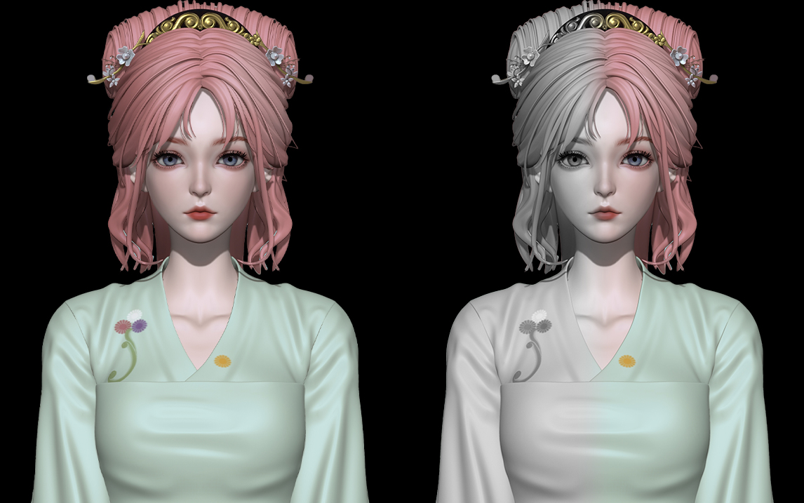 【3d】古风大胸女 zbrush古典女性人物角色建模 女性头发雕刻教学!