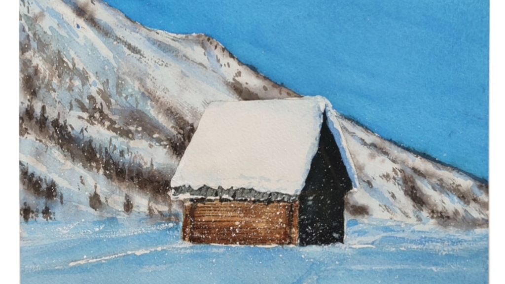 水彩雪景的绘画过程