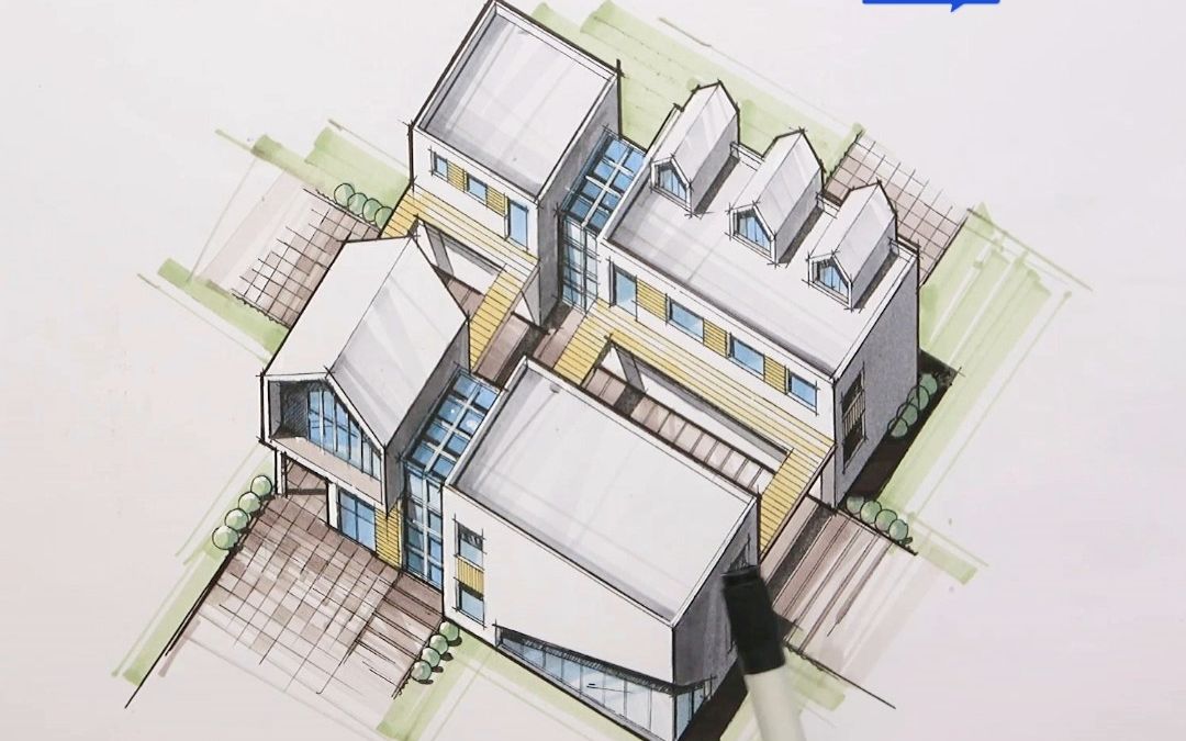 绘聚建筑轴测图马克笔上色系列一冷色调4