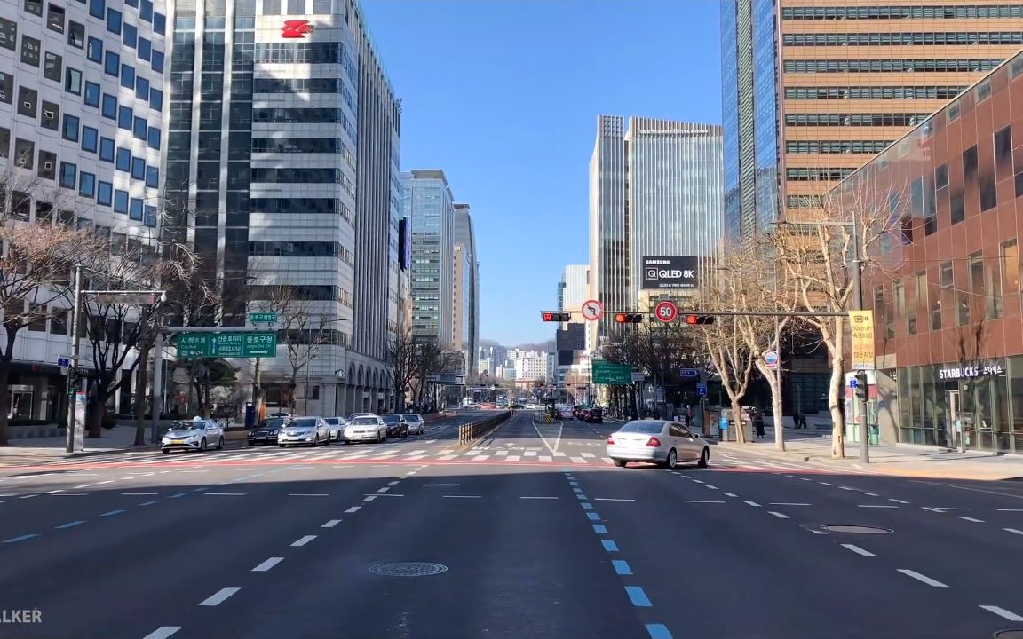 超清韩国漫步周日的首尔钟路区城市街景20202
