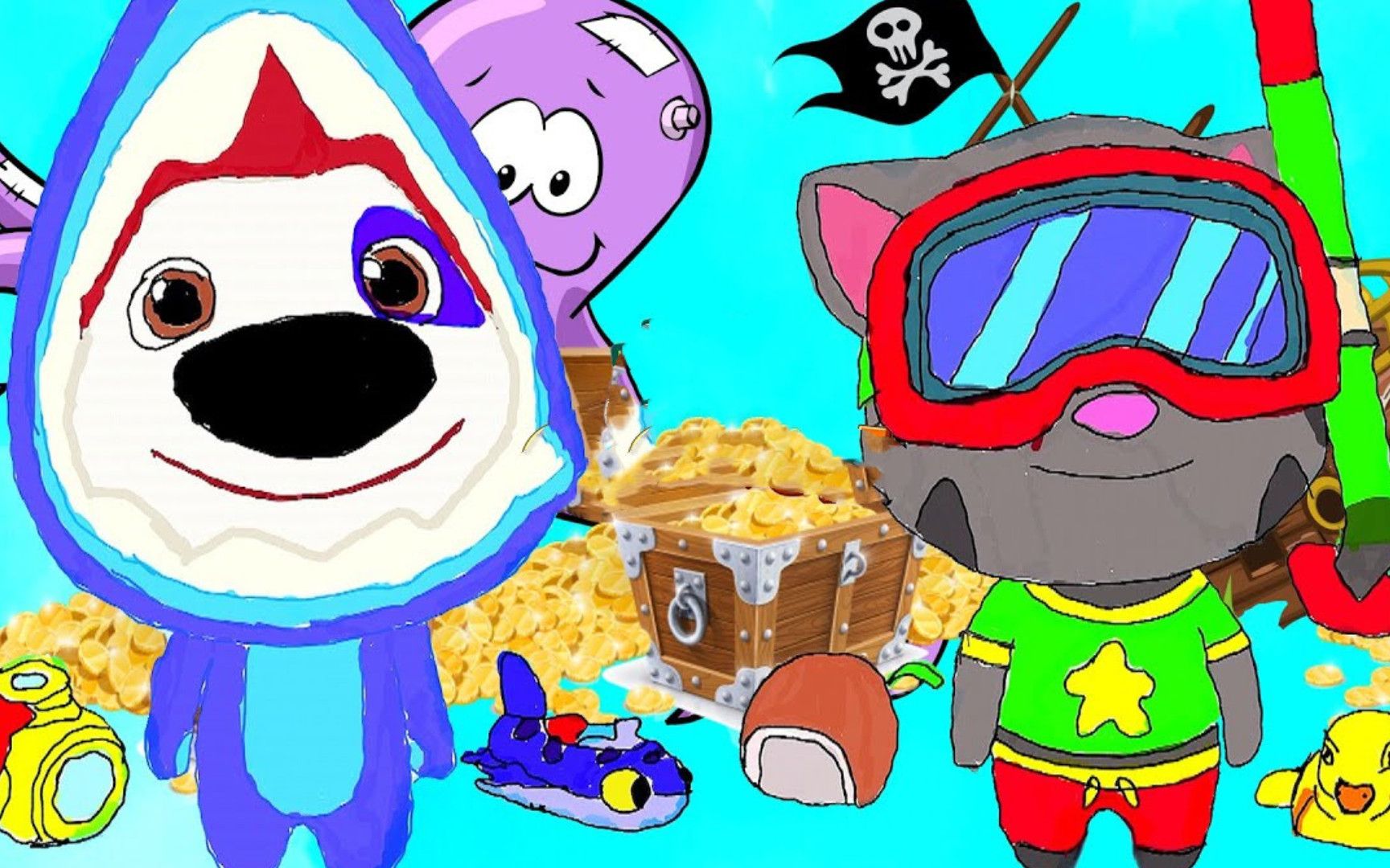 汤姆猫跑酷游戏 鲨鱼汉克狗vs水泼泼汤姆猫鲨鱼岛探险