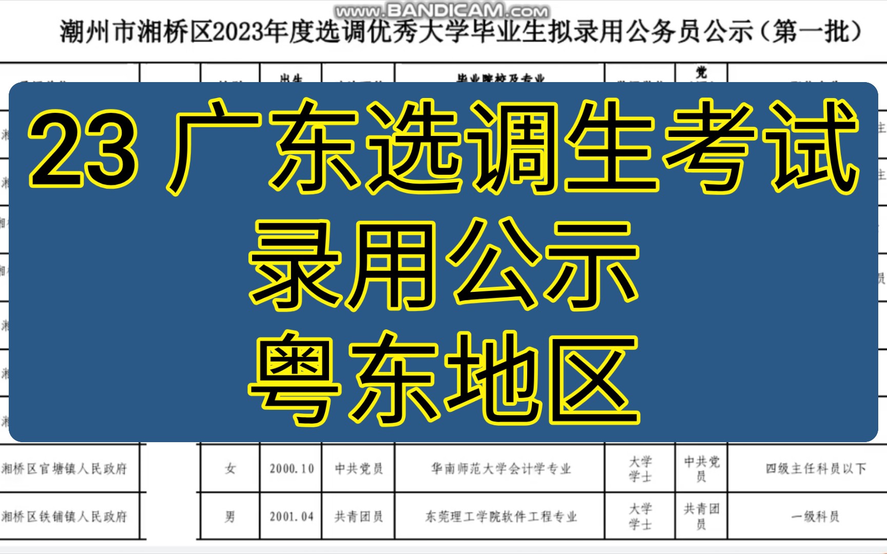 23广东选调生 录用公示 粤东地区哔哩哔哩bilibili