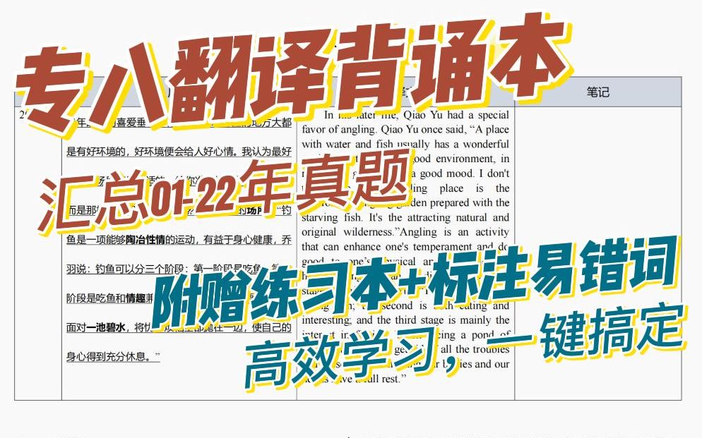 专八复习:不知道该怎么复习翻译?给你一个真题背诵本+练习本,边背边练,一月搞定翻译!哔哩哔哩bilibili