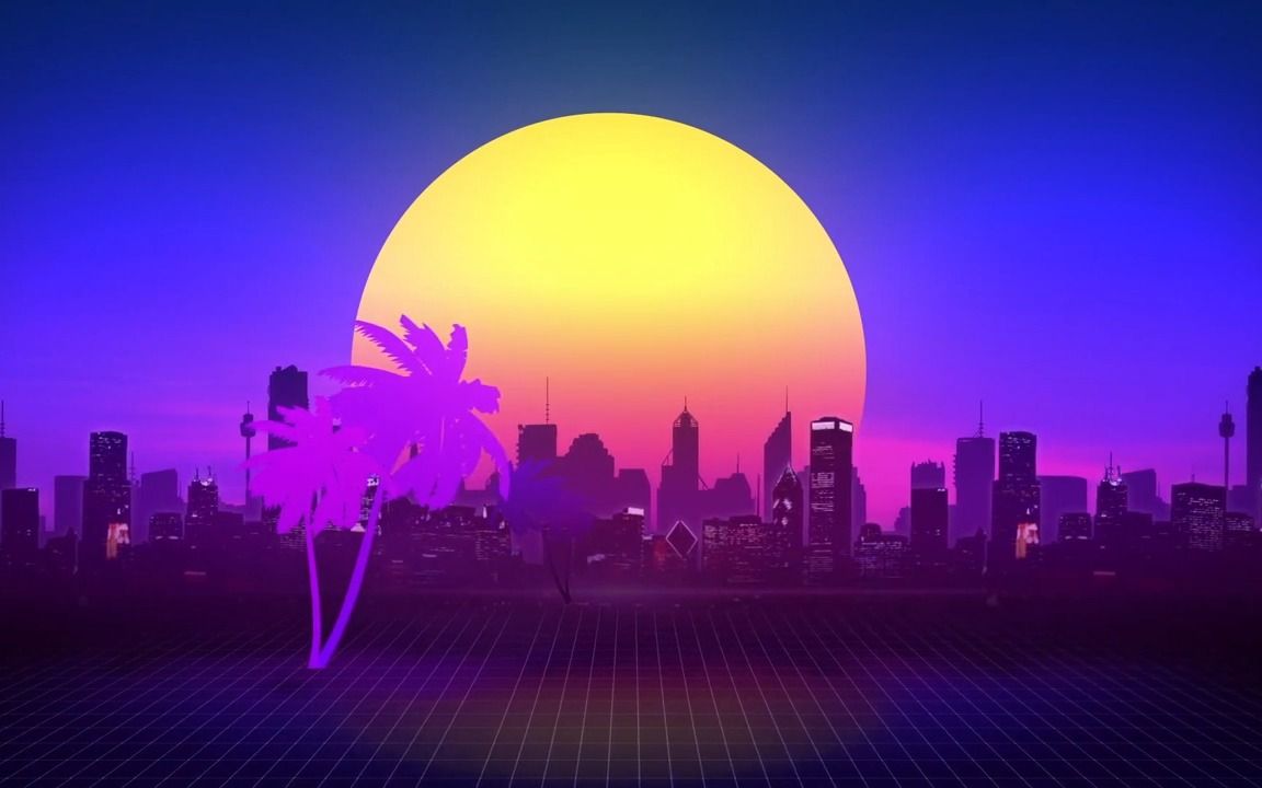 y1071 free loop 歌曲配乐 粉色城市高楼大厦大圆月亮赛博朋克劲爆