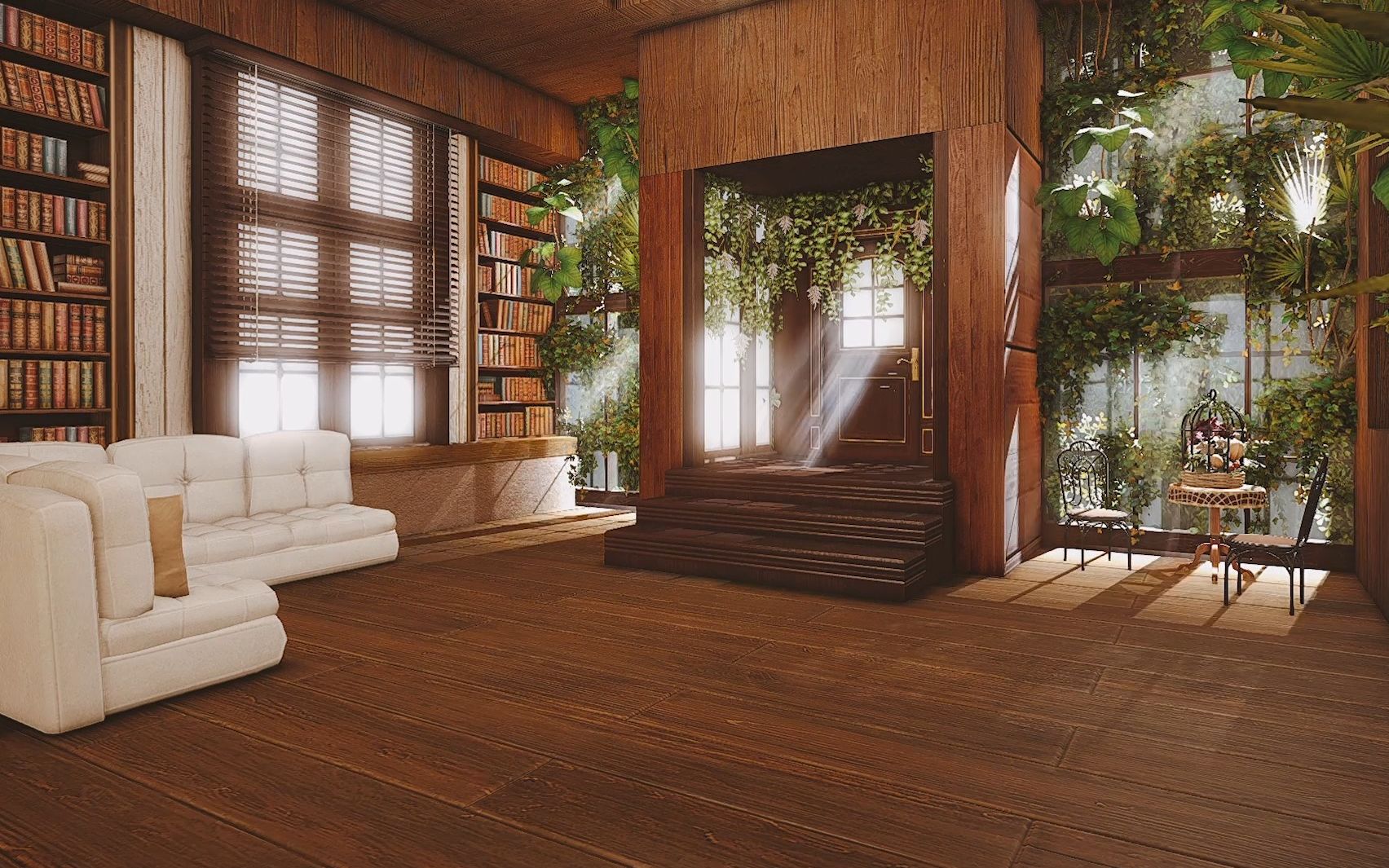 【ff14装修】阳光森系|绿植玻璃窗|棕白木屋|s房不封层