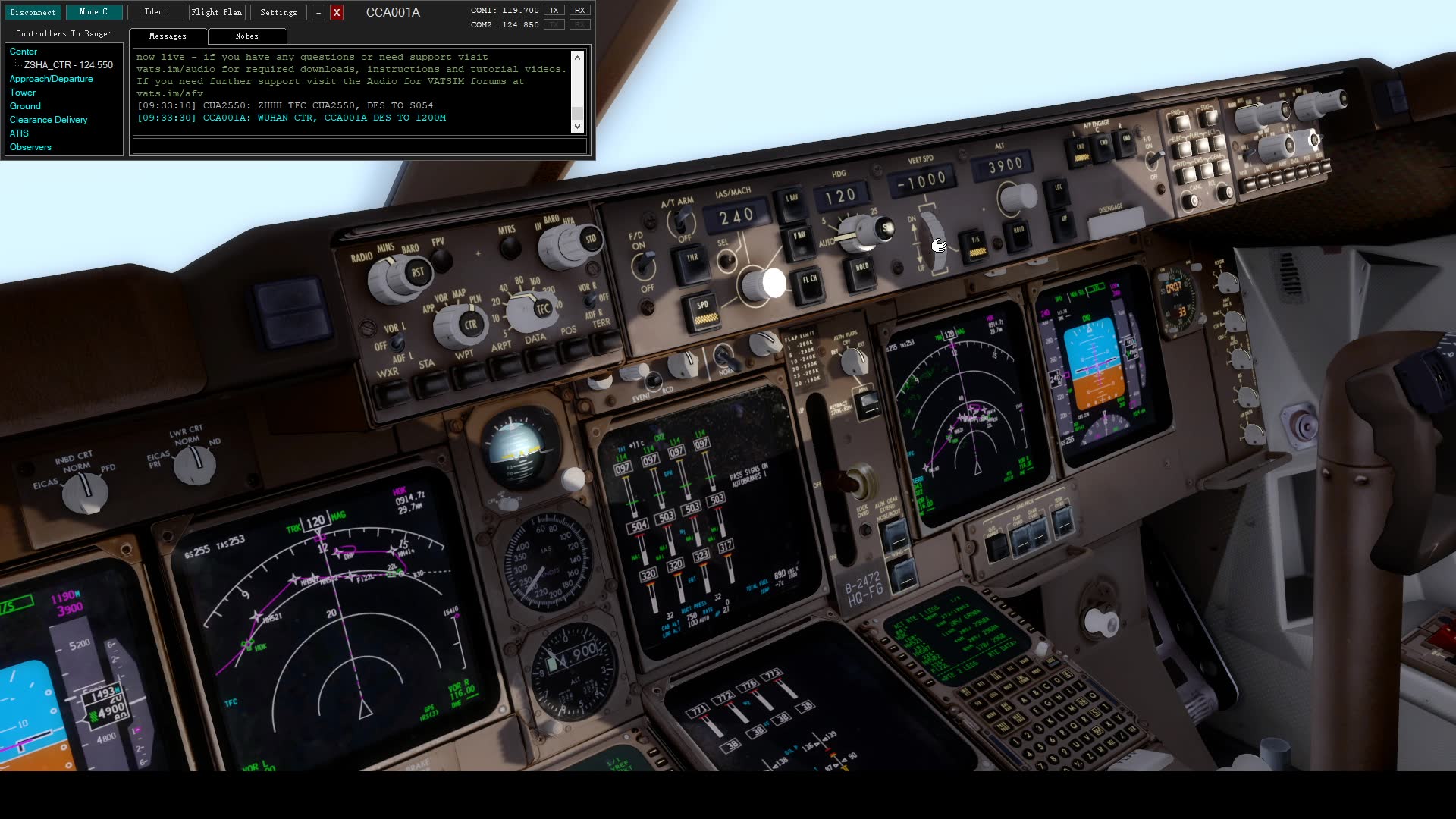 p3dv4苍穹下的航迹线番外3武汉加油飞行于zbaazhhh航线的国航b2472on