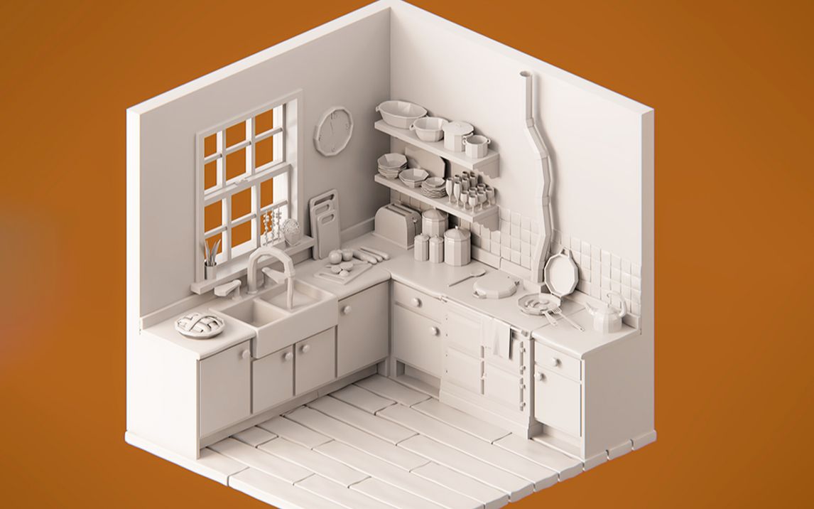 【3dmax室内厨房场景建模】从拉box到模型制作,3dmax室内设计