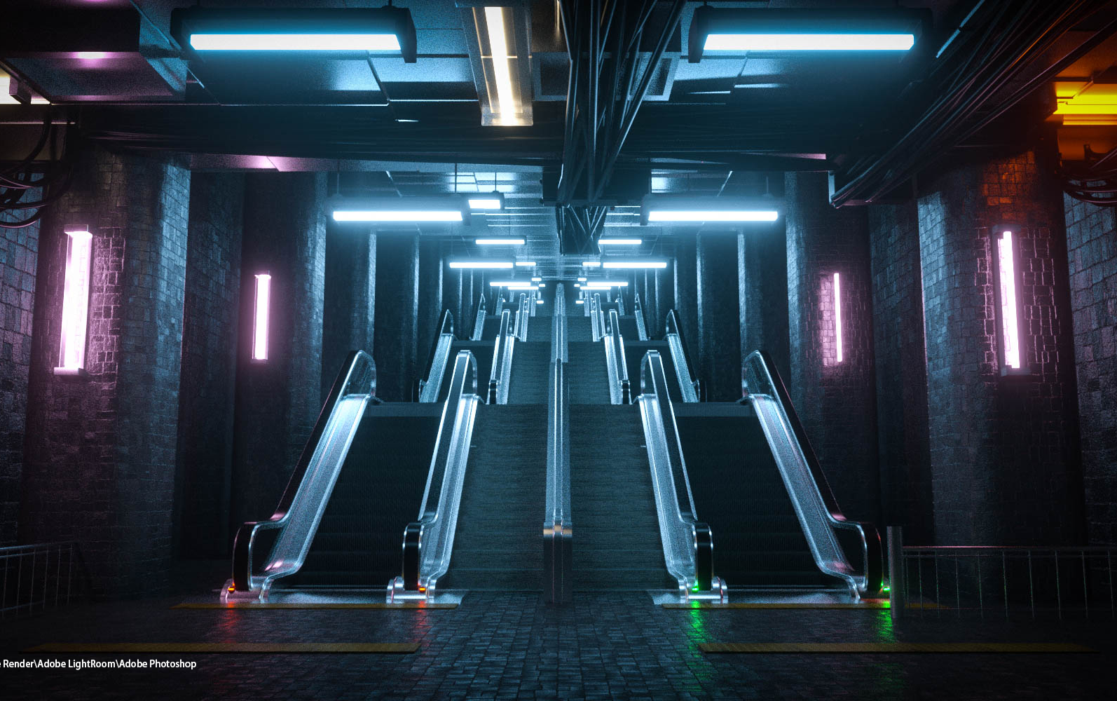 c4d octane制作一个帅气的赛博朋克自动扶梯(什么鬼)