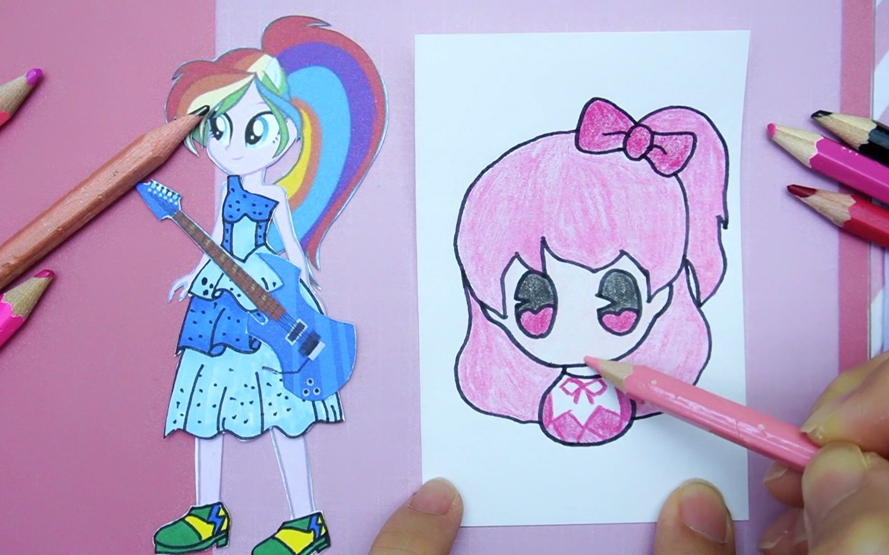 儿童创意简笔画手绘菲梦少女福袋娃娃美乐蒂组合乔可星