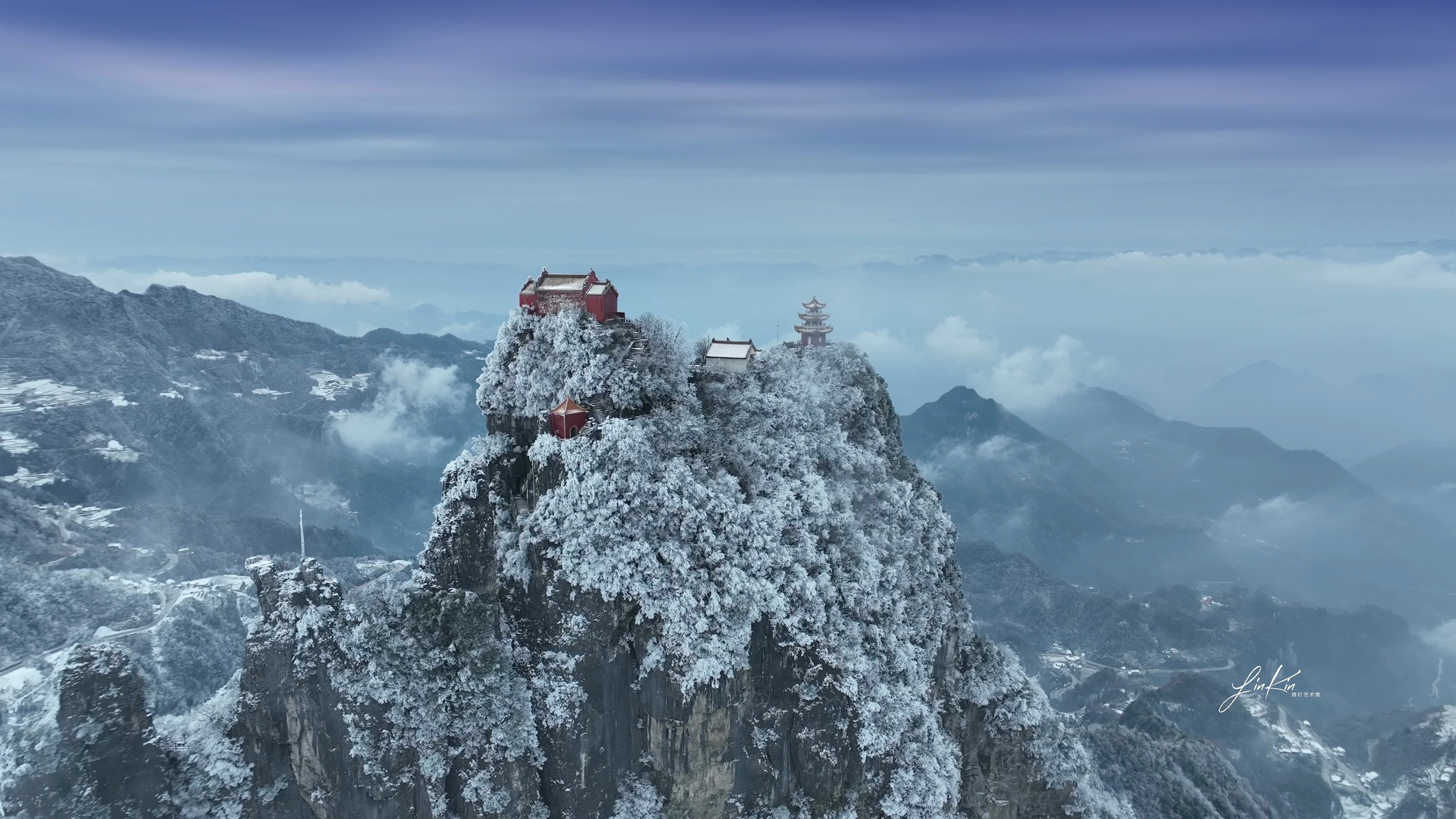 「dji mavic 3c fx30」4k 中武当 雪中天柱山