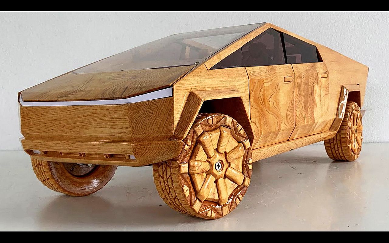 【木雕】制作特斯拉cybertruck电动皮卡木质模型车