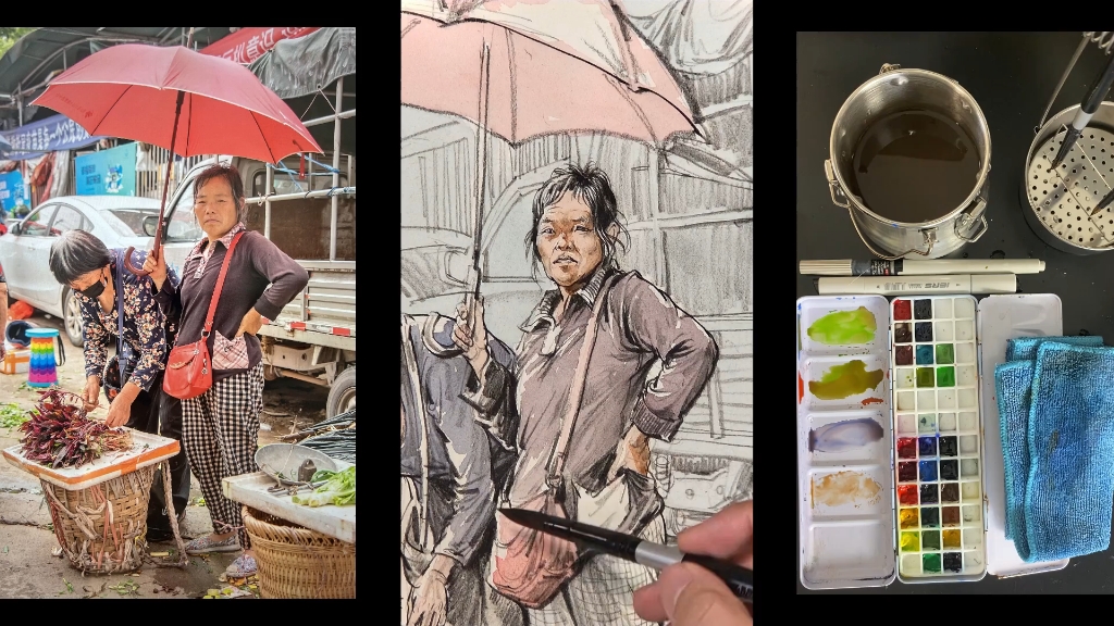 刘博帅速写课程_场景人物速写上色讲解