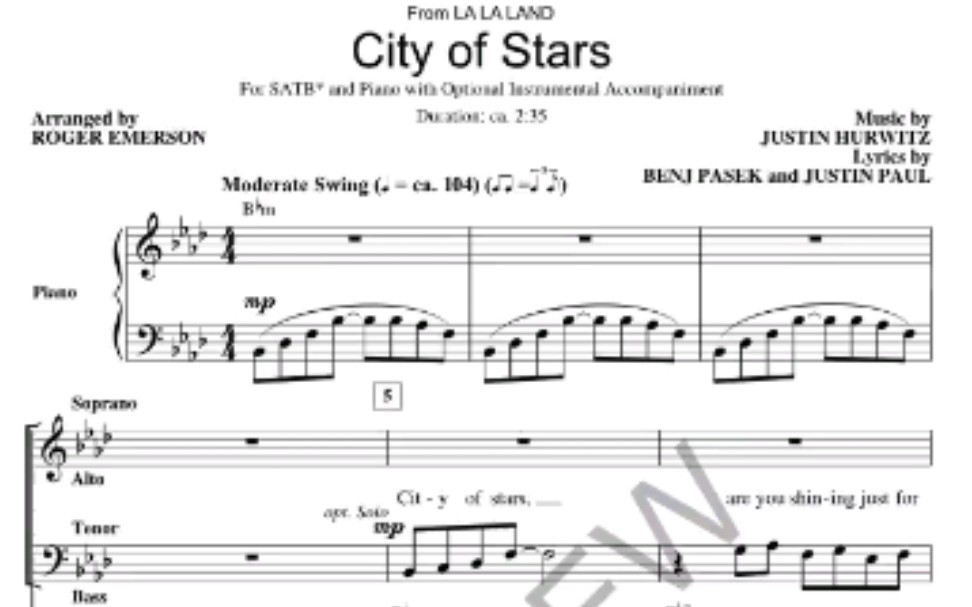 cityofstars合唱音频及曲谱预览