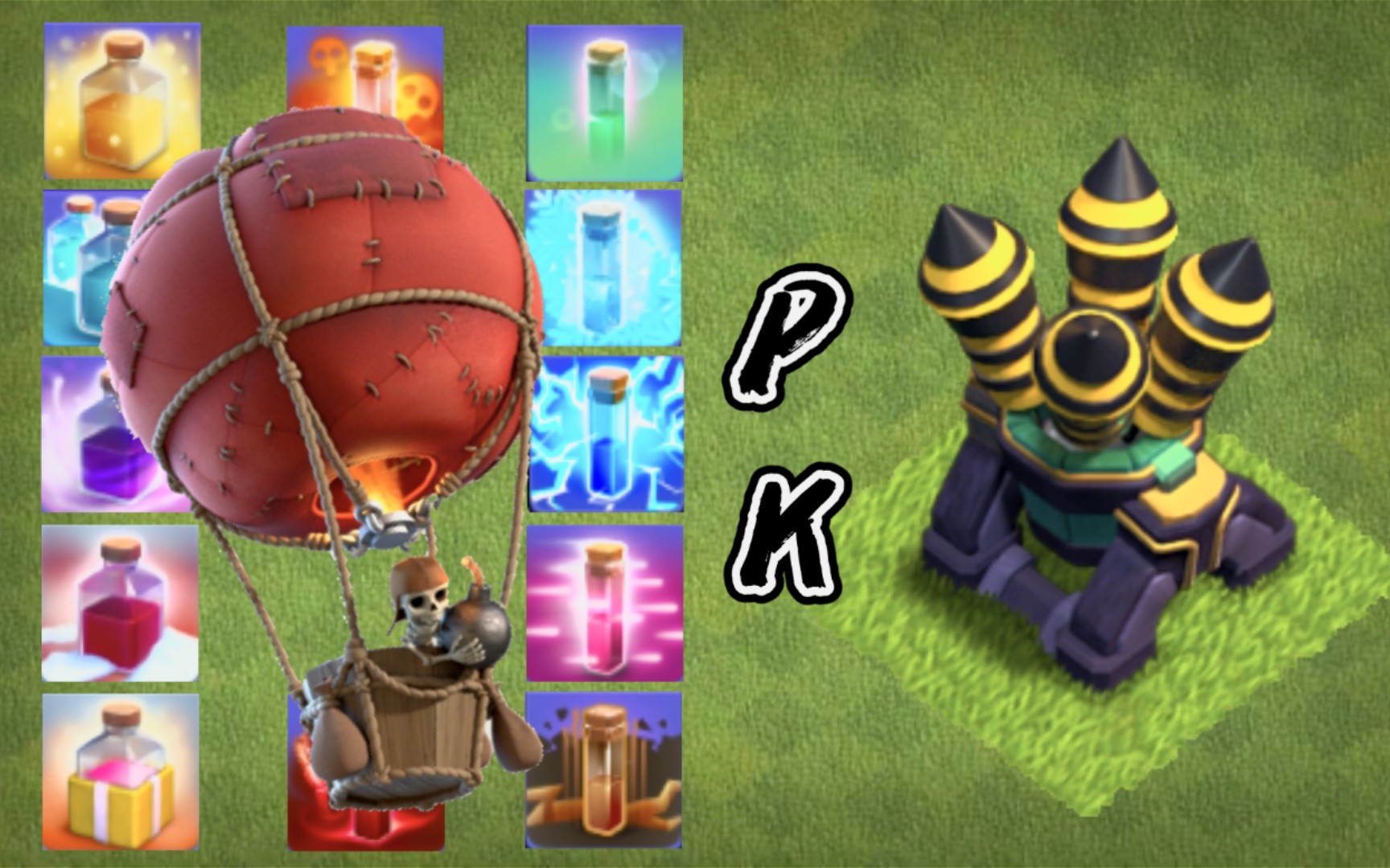 部落冲突10级气球各满级法术vs12级防空火箭