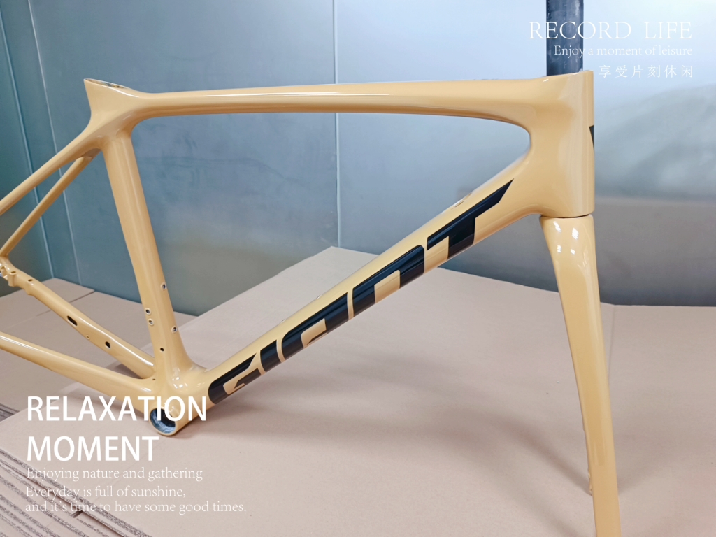 捷安特tcr碟刹改灰褐色亮光加黑色水标logo,漆面光滑平整无颗粒