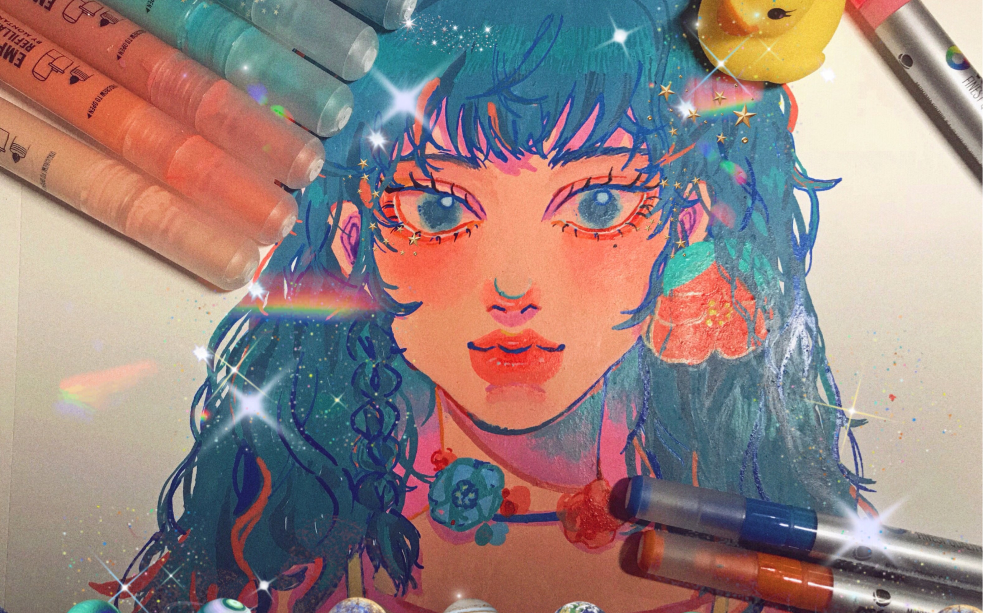 丙烯马克笔测评冷门海外品牌丙马自调色针管笔细头丙马复古风蓝发妹妹