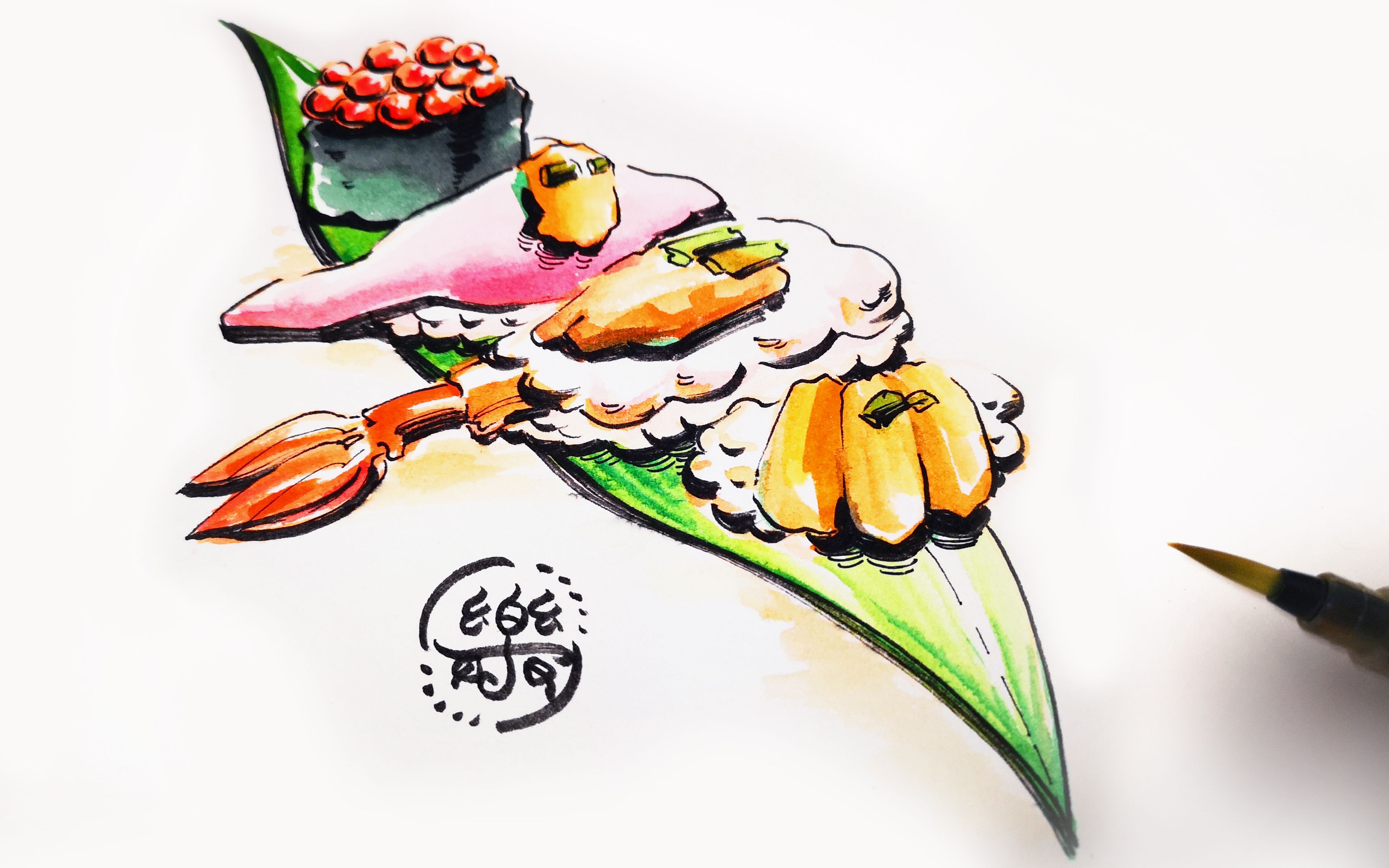 【爱手绘的一依】喜欢日料,那就画个寿司插画吧!