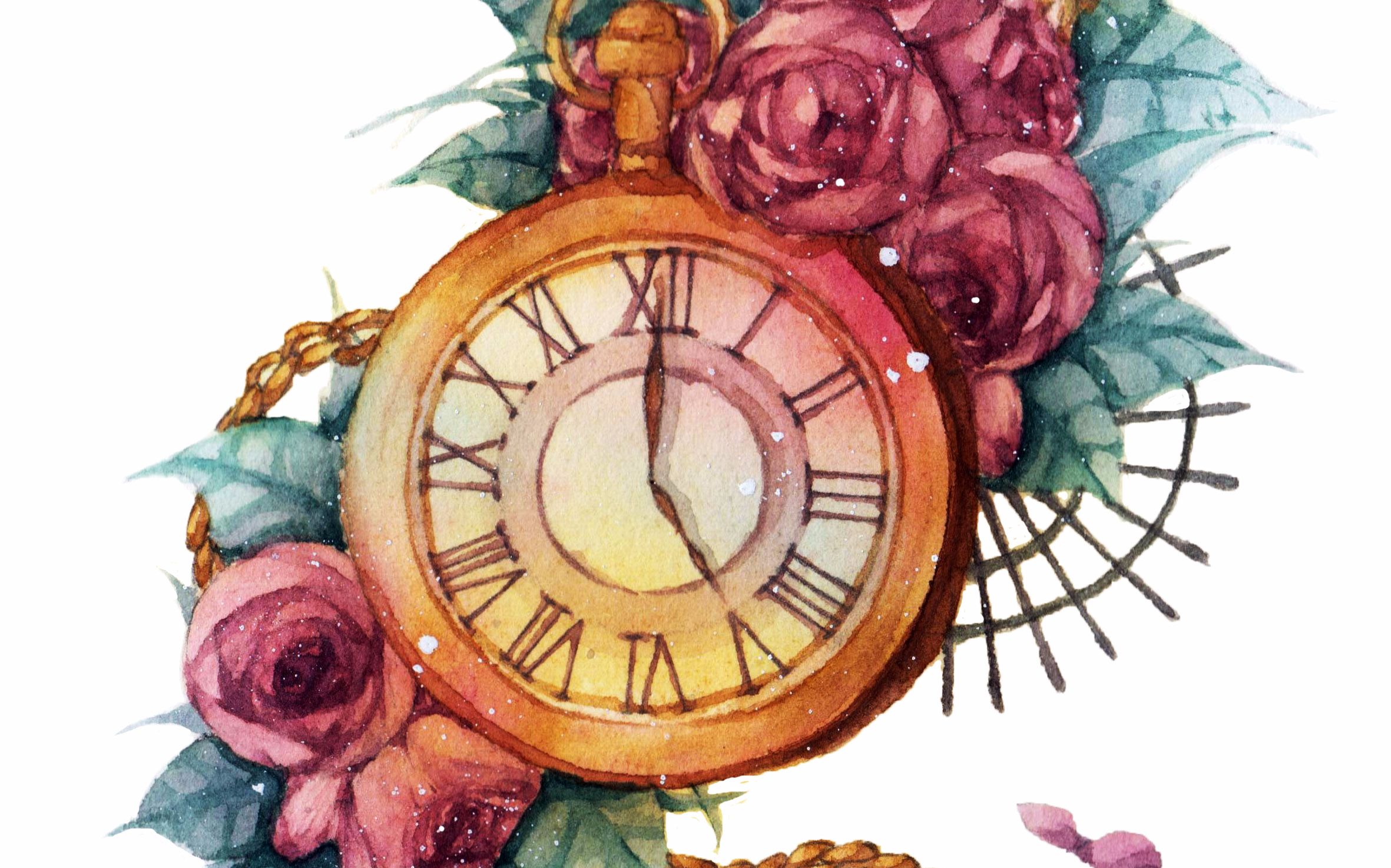 【水彩】小物——怀表与花(瞎画)