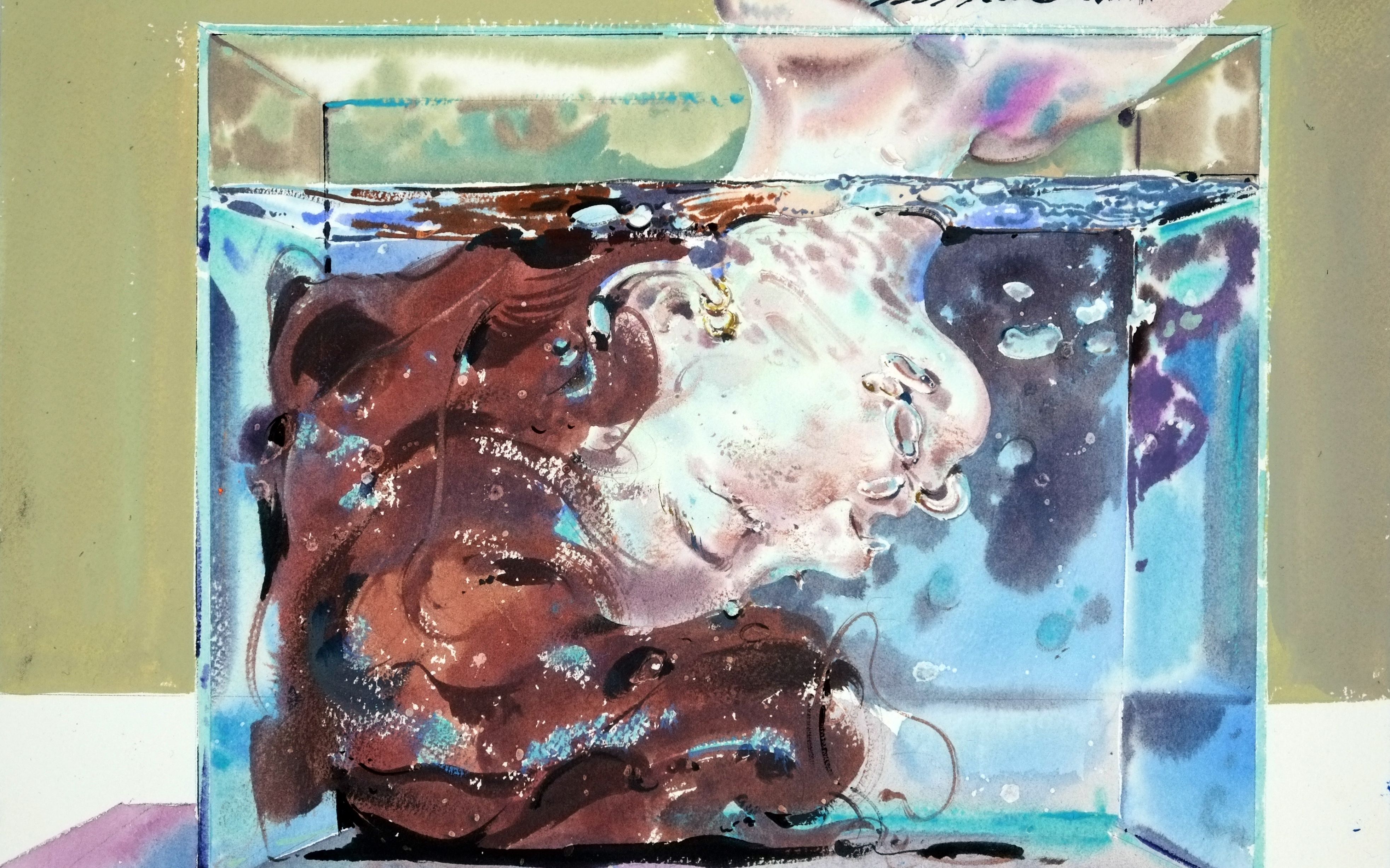 【水彩】【褚云龙老师示范】示范鱼缸里的红发小姐姐是如何画成的