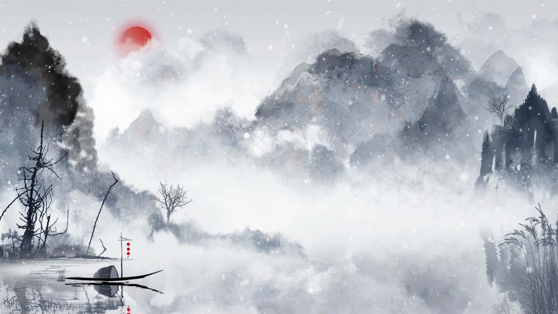 活动作品水墨中国风片头风雪夜航