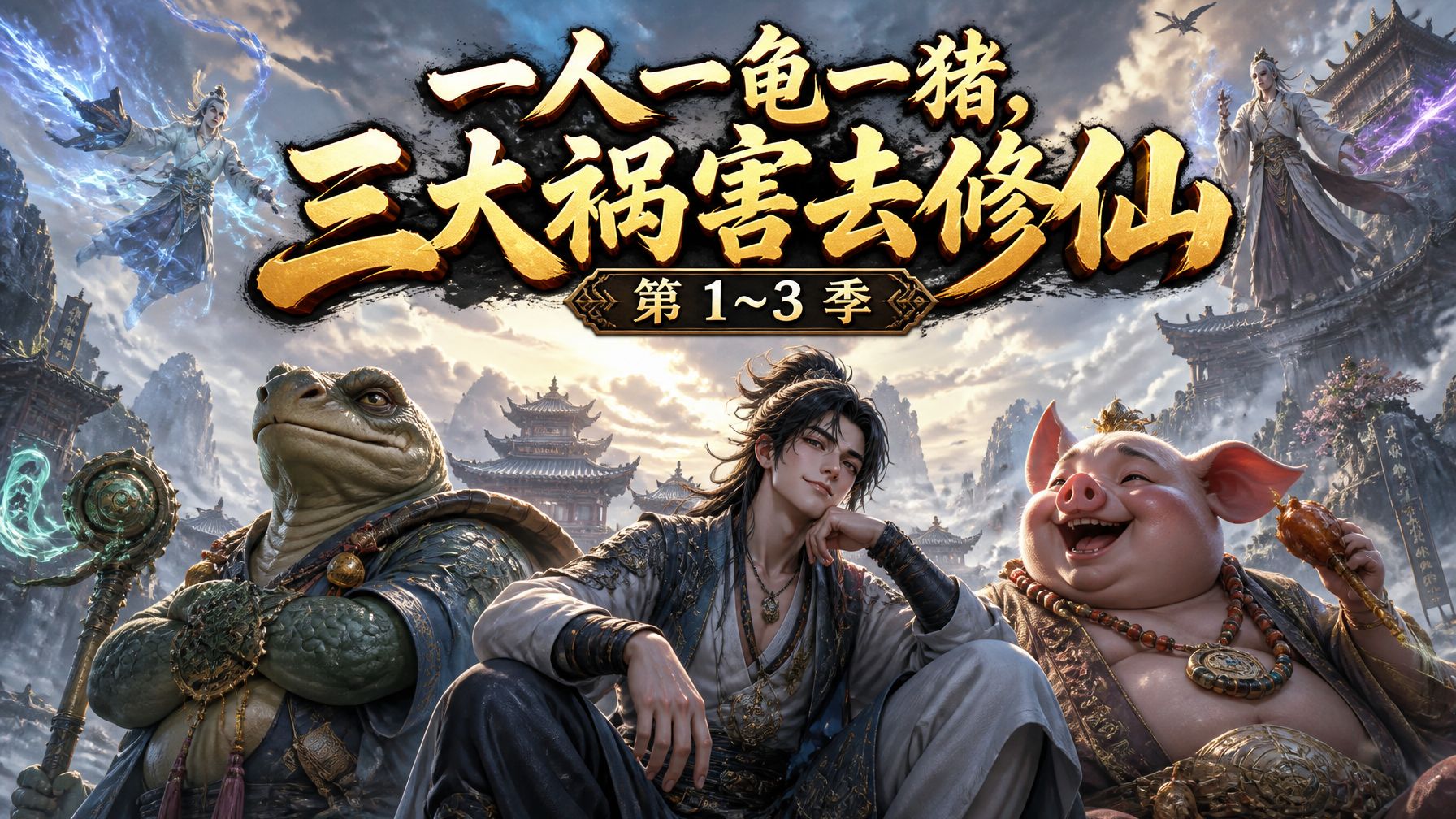 【精选完结漫剧】《一人一龟一猪，三大祸害去修仙》第1~3季
