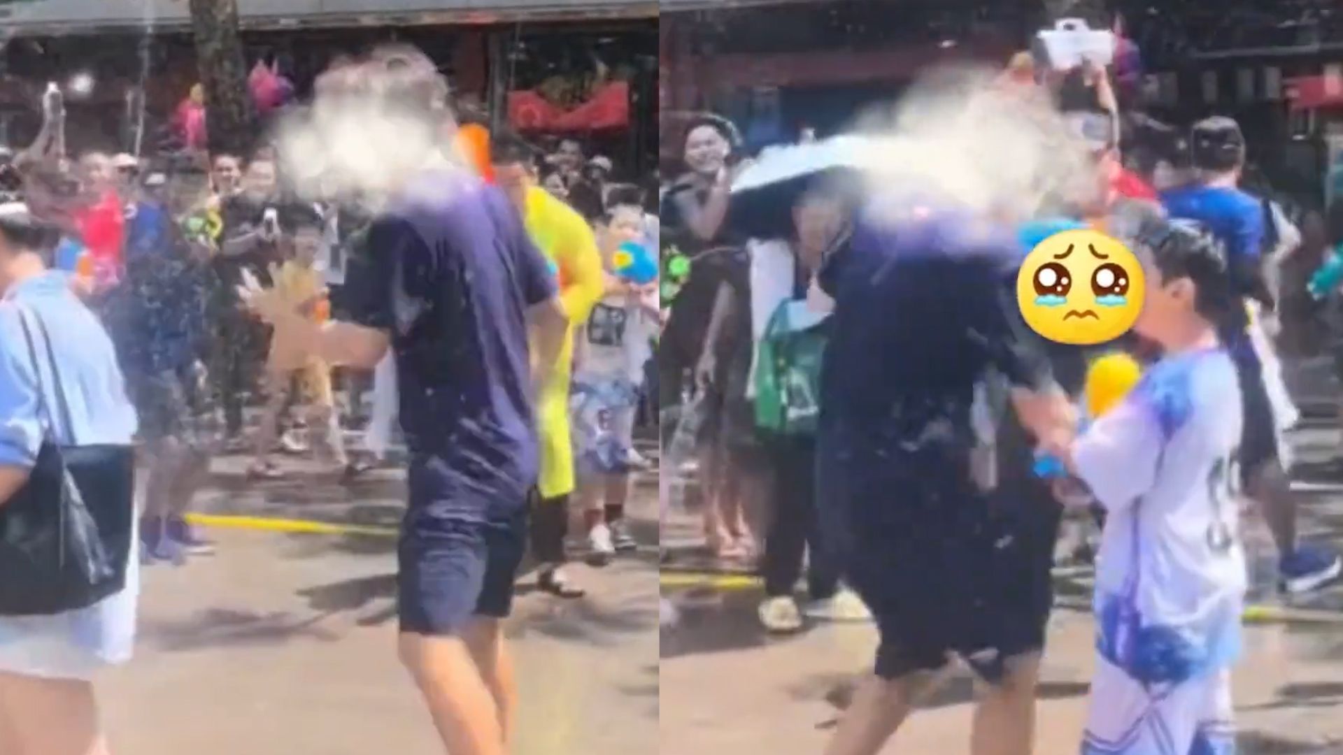嬉水节男子被路人狂喷，下秒环顾一圈怒打男孩水枪，路人回怼解气