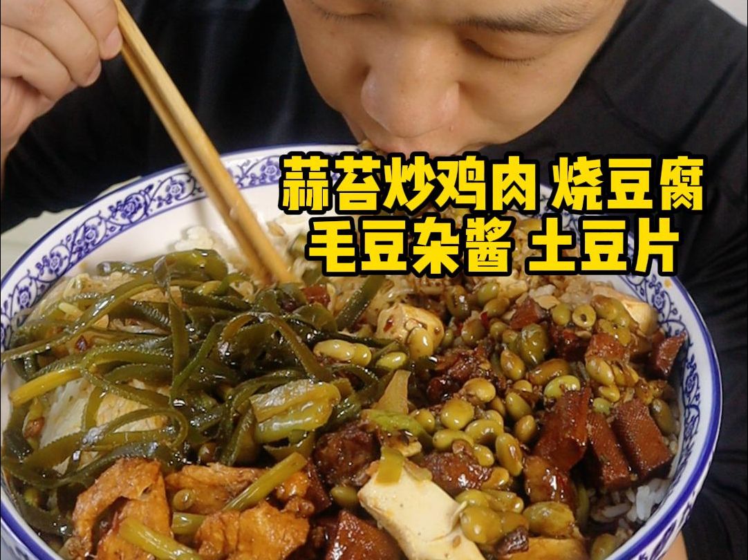 蒜苔炒鸡肉 烧豆腐 毛豆杂酱 土豆片哔哩哔哩bilibili