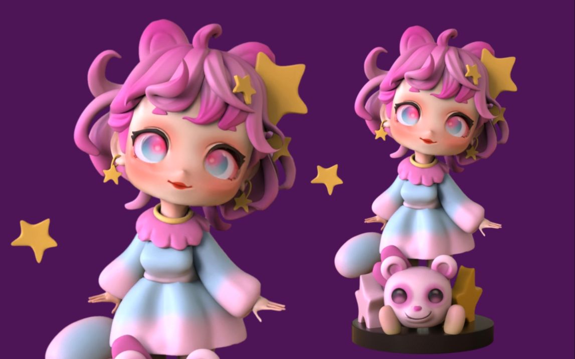 zbrush手办模型雕刻,可爱风格女孩角色模型制作