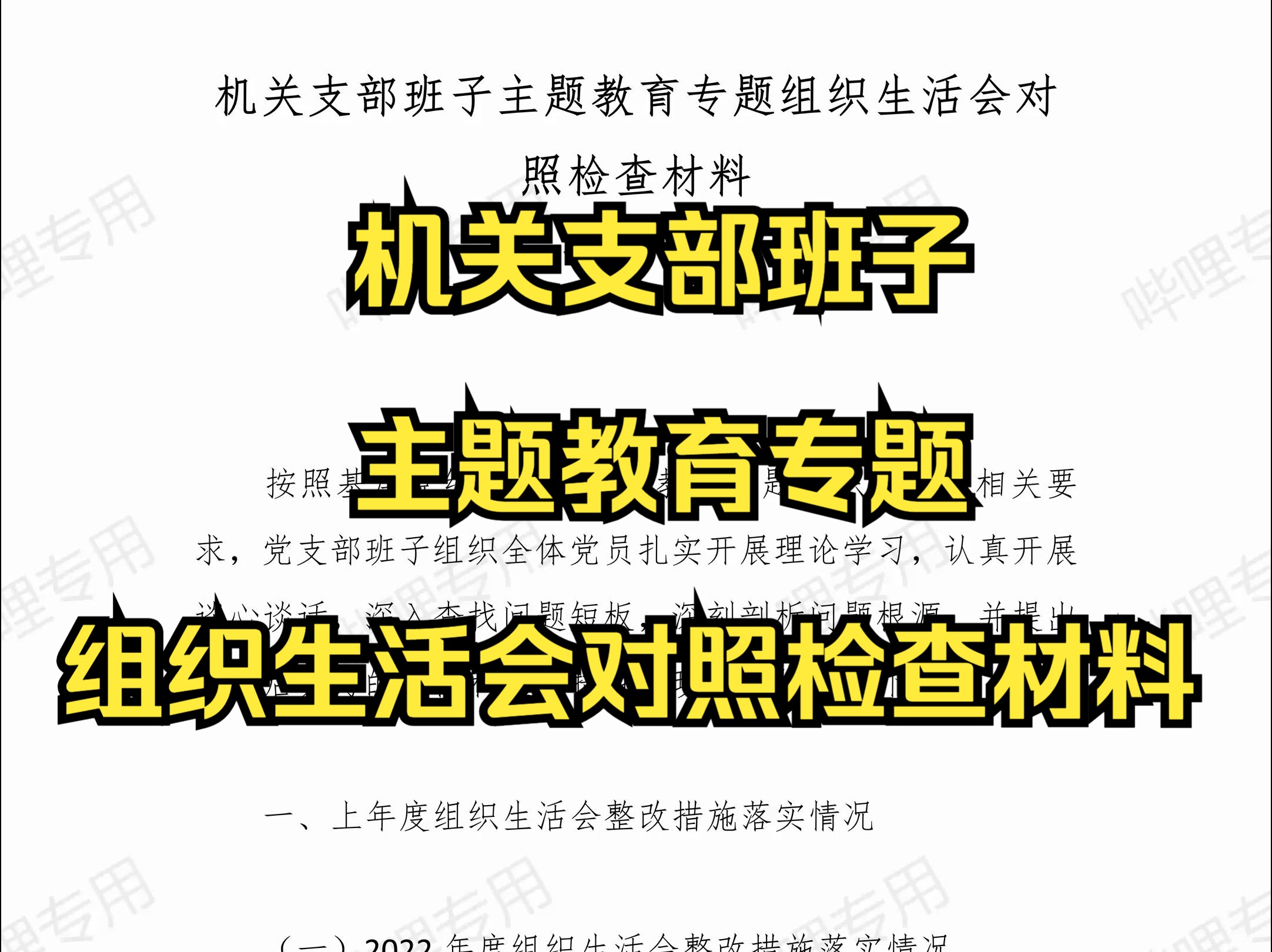 【主页简介领取】机关支部班子主题教育专题组织生活会对照检查材料哔哩哔哩bilibili