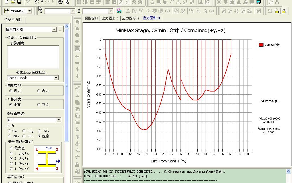 MIDAS预应力混凝土梁的分析利用图形查看应力和构件内力哔哩哔哩bilibili