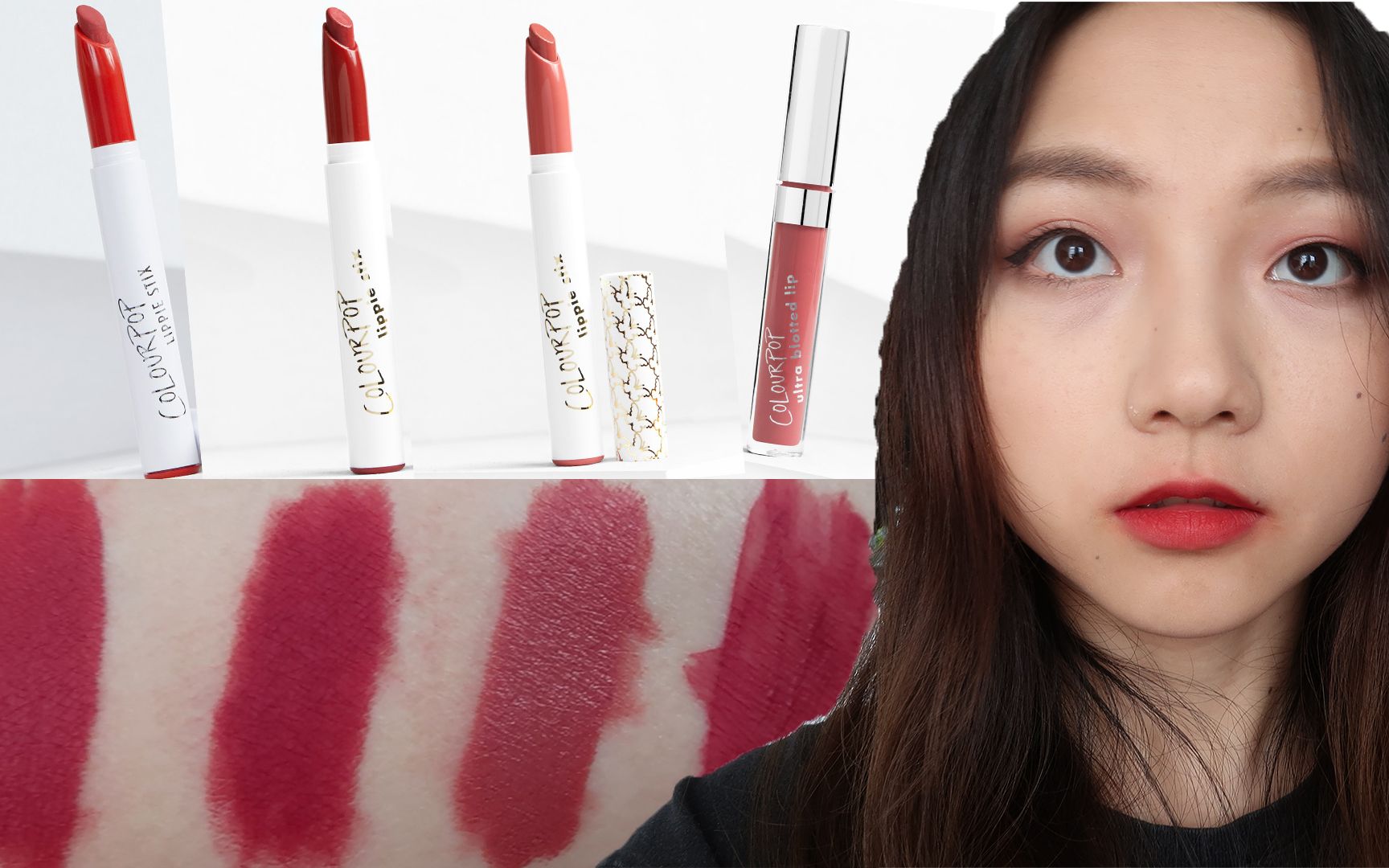 4支colourpop口红试色卡拉泡泡