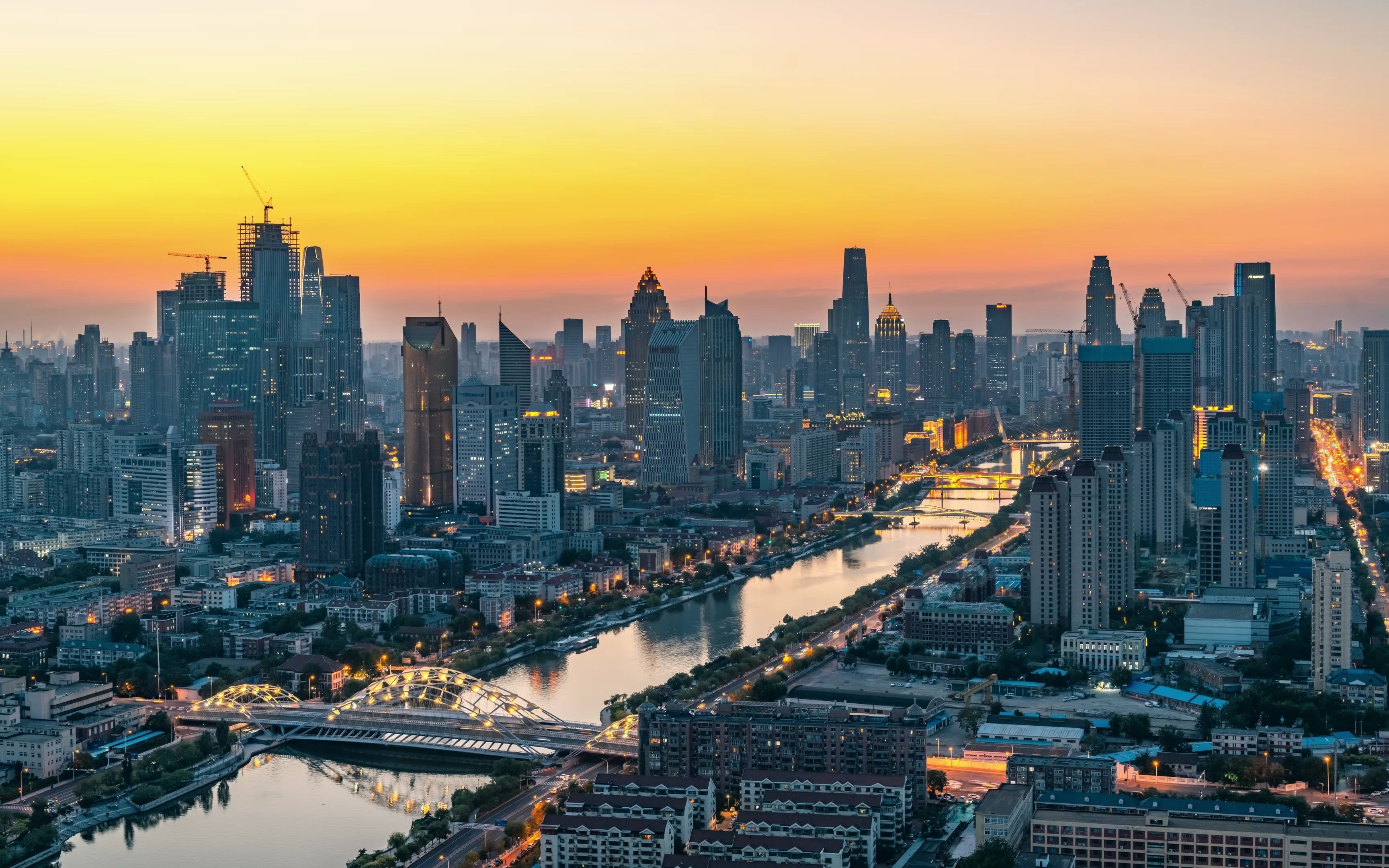 夕阳落下,天津这座城市又是另外一种景象,4k超清日转夜延时