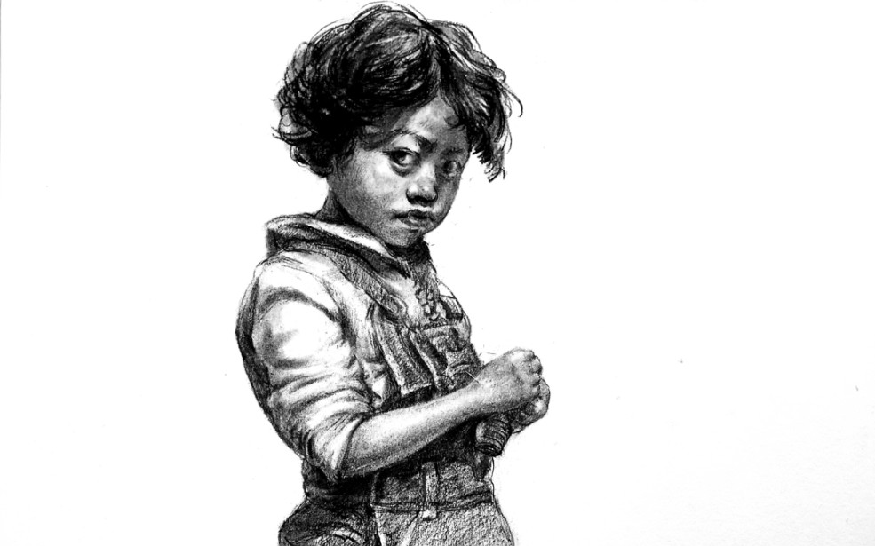 小女孩全身像素描全过程