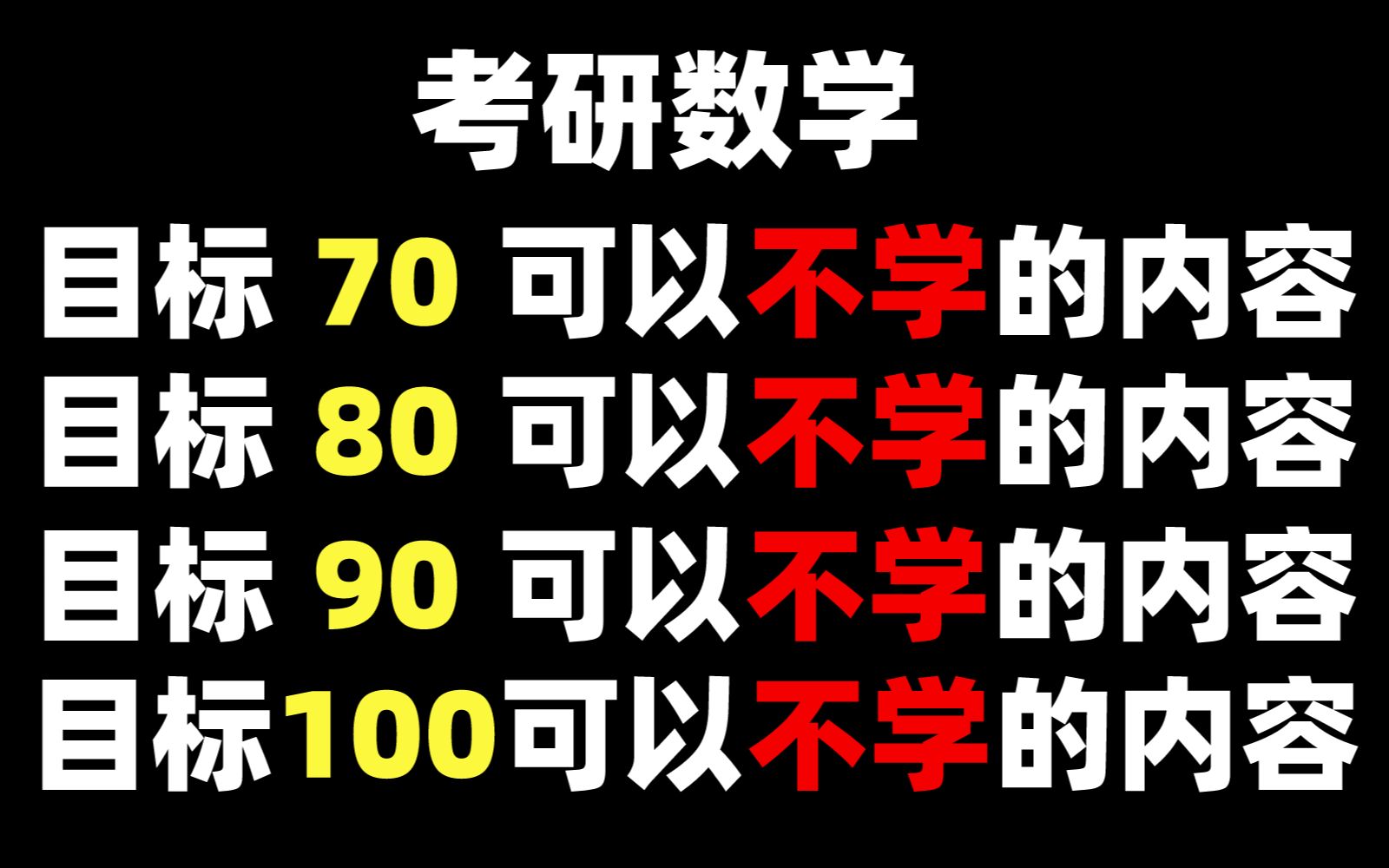 [图]考研数学目标70、80、90、100可以不学的内容