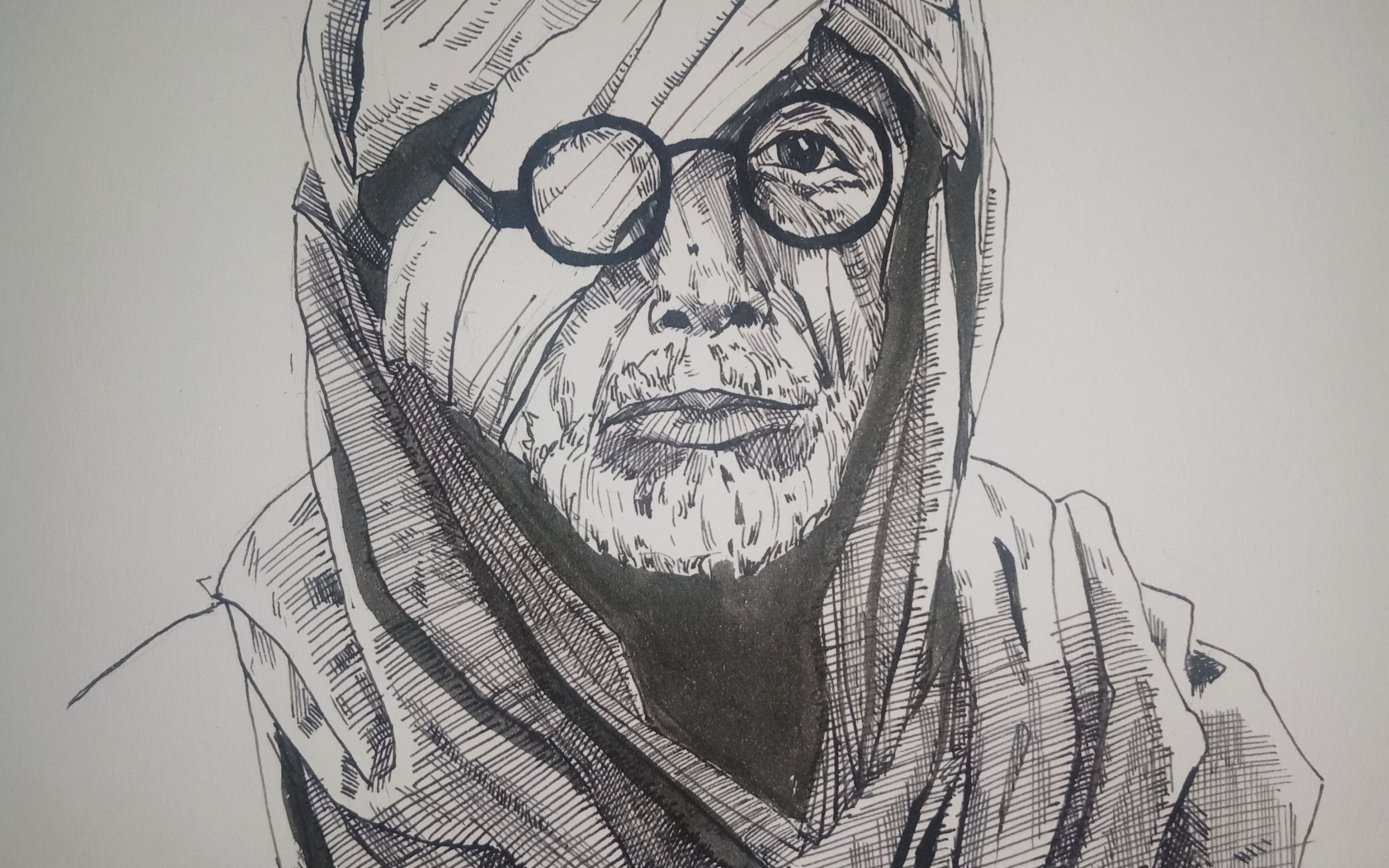 我是一个无情的画线机器 钢笔画练习 素描老人