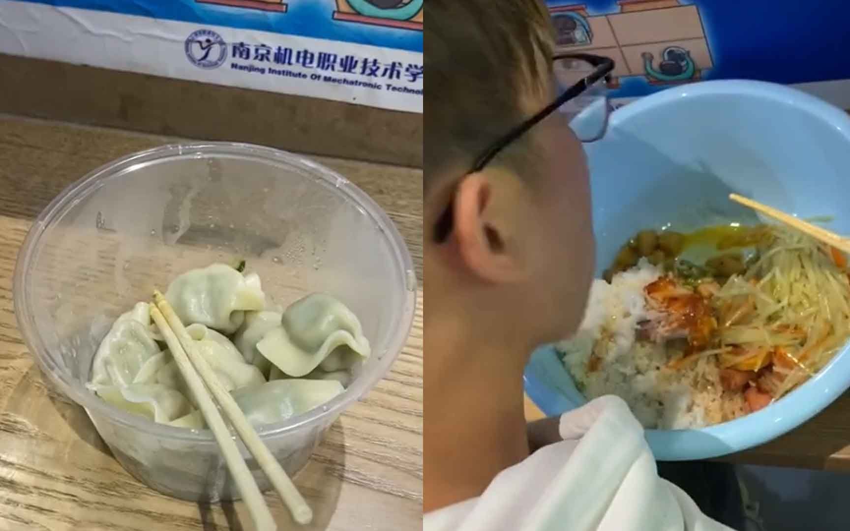 [图]学生为省打包饭盒费自带盆来食堂打饭 阿姨见到一脸惊讶表情