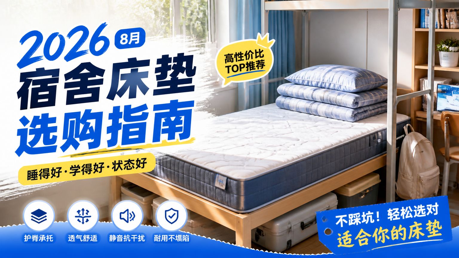 【2026年8月宿舍床垫推荐】开学睡不好？25款全价位横评，闭眼入不踩雷！无印良品A类学生/京东京造橘子海记/MLILY眯狸夏/优自然梦享泰国天/MLILY眯狸