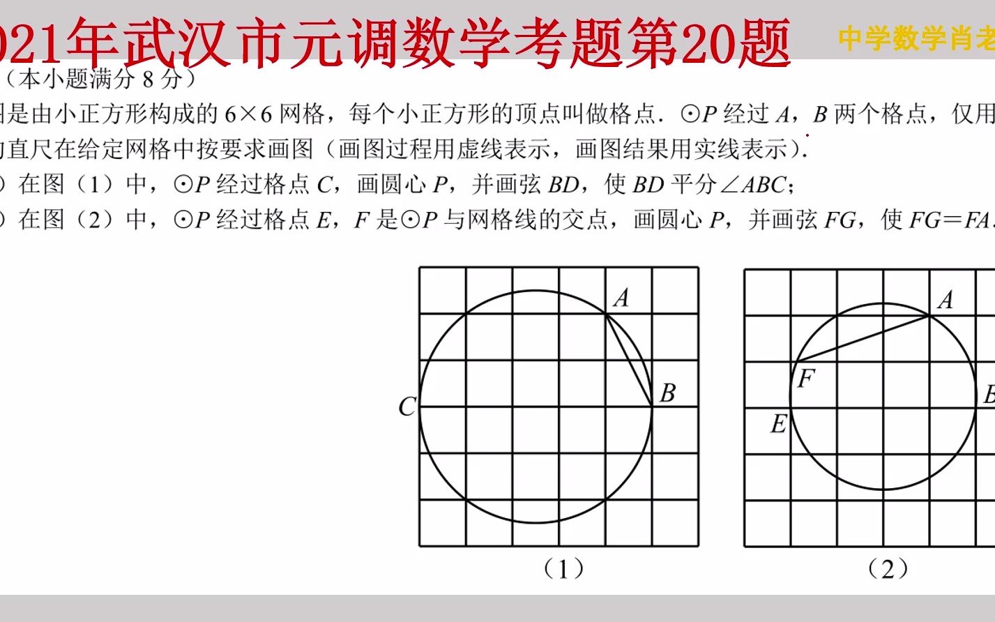 [图]武汉市2021年元调第20题-无刻度直尺作图在圆中的应用有点难度哦