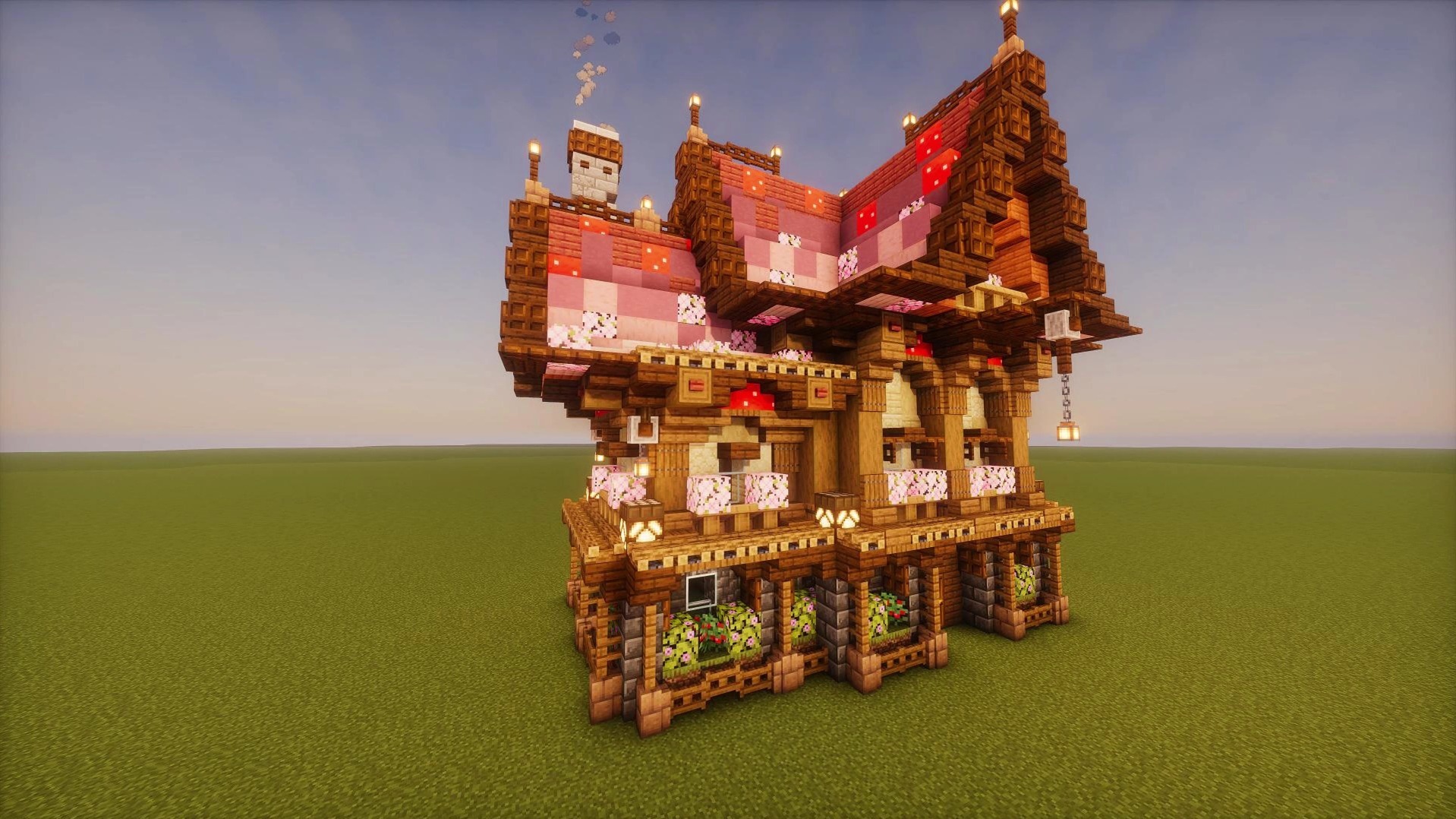 深色橡木粉红小屋 可