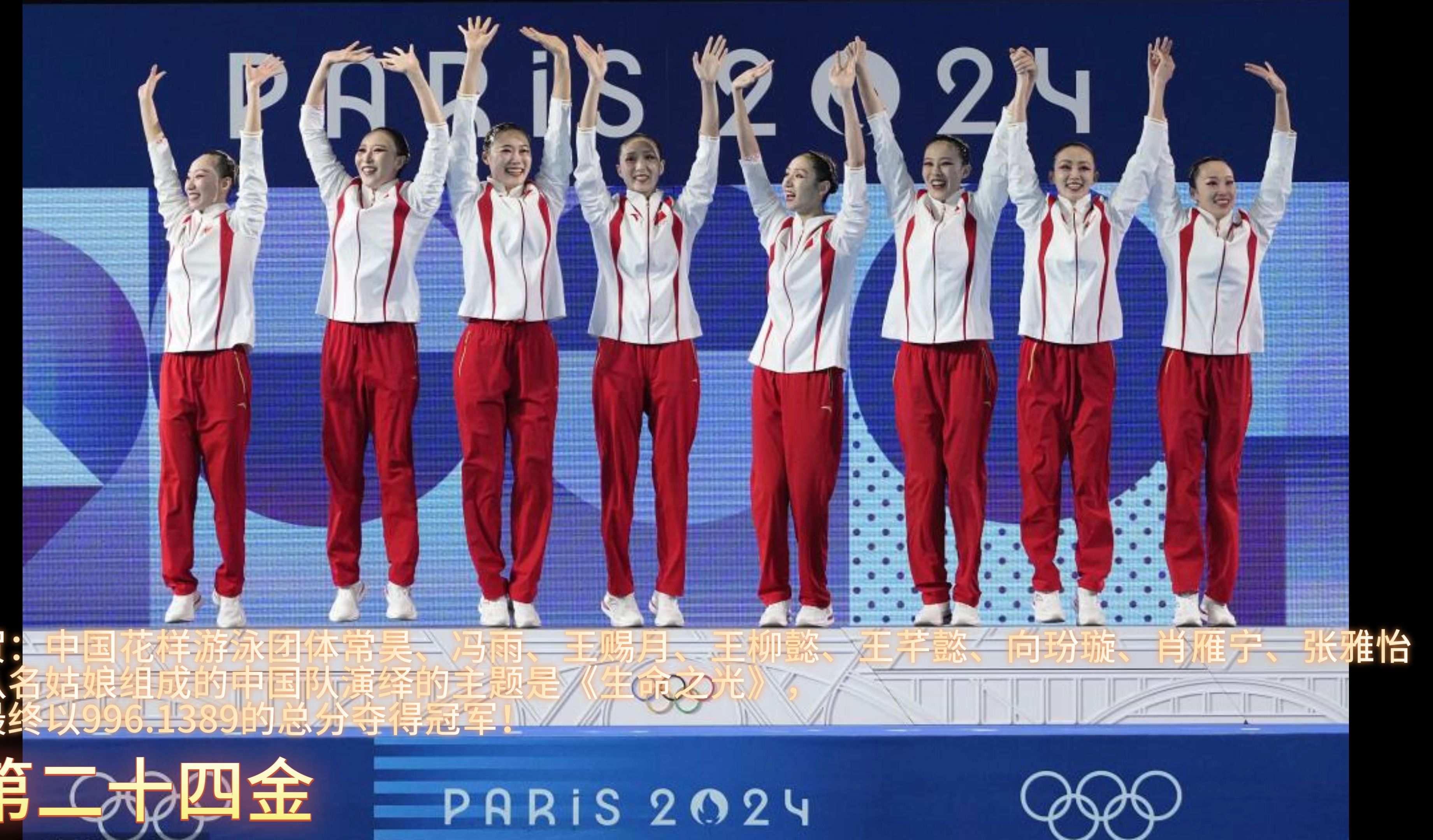 中国花样游泳团体,演绎的主题是《生命之光》首夺奥运冠军!