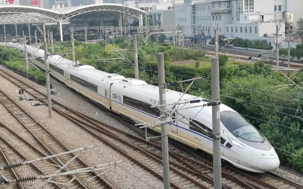 上海站:稀有物种"鲨鱼"crh380cl担当的g8274次列车出站!